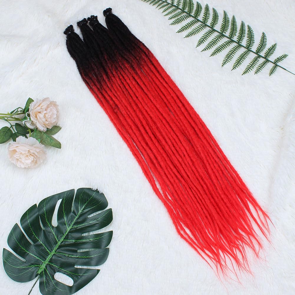 Kraler 22 Inch 40 Strands Dreadlock Extensions, Thin 0.6Cm Width Black To Red Synthetic Crochet Dreads Extensions 100% Handmade