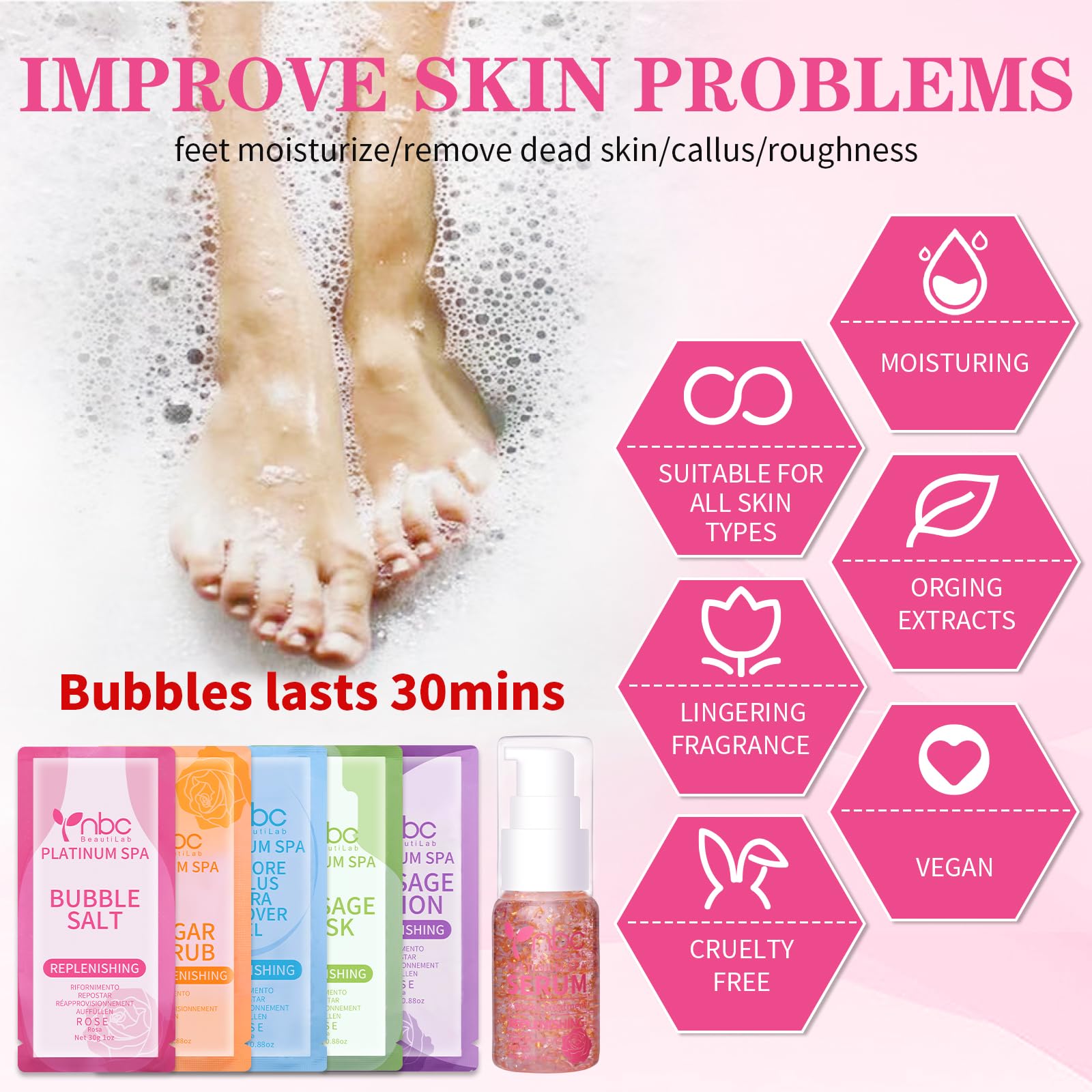Nbc Beautilab Pedicure Foot Soak Set - Upgraded 6 In 1 Foot Spa, Foot Bath Spa, Pedicure Kit, Foot Soak For Tired & Dry Cracked