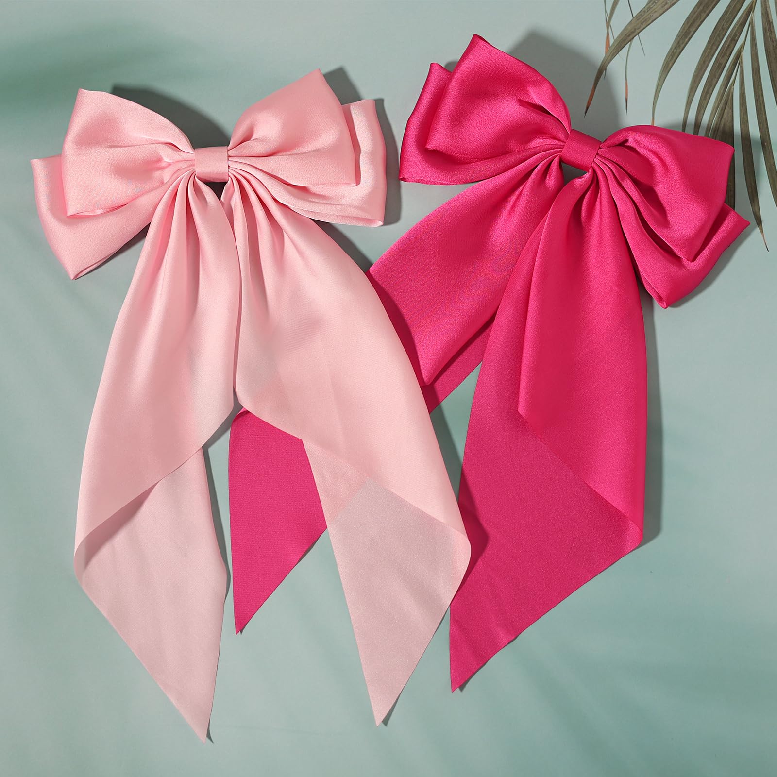 Susulu Pink Hair Bows For Women, 2Pcs Big Hair Bows Long-Tail Pink Ribbon Bows Hot Pink Hair Bows Accessories Hair Barrettes Par