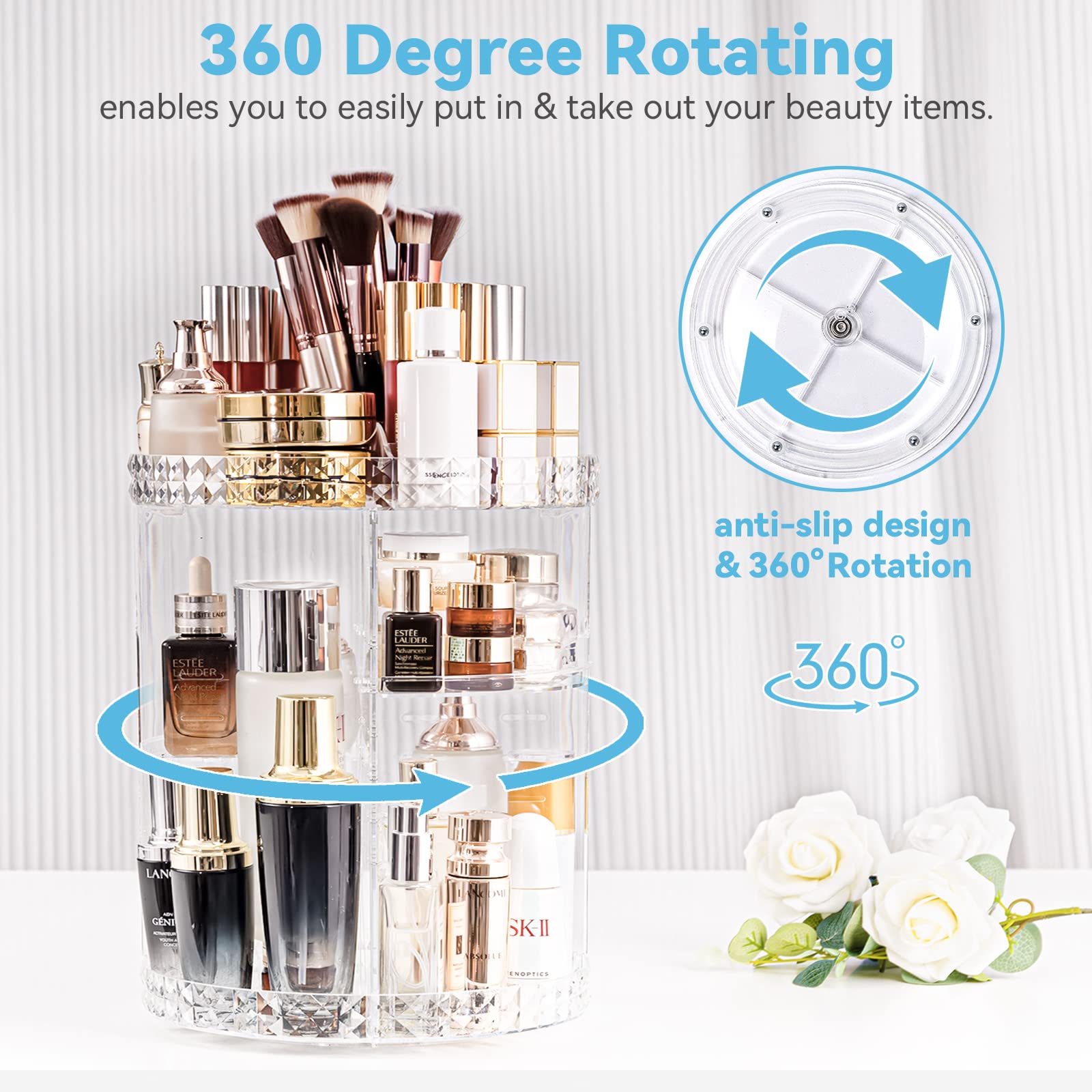 Kingtaily Rotating Makeup Organizer Spinning for Vanity, 360 Rotation with 6 Adjustable Layers, Large Capacity Vanity Skin-care