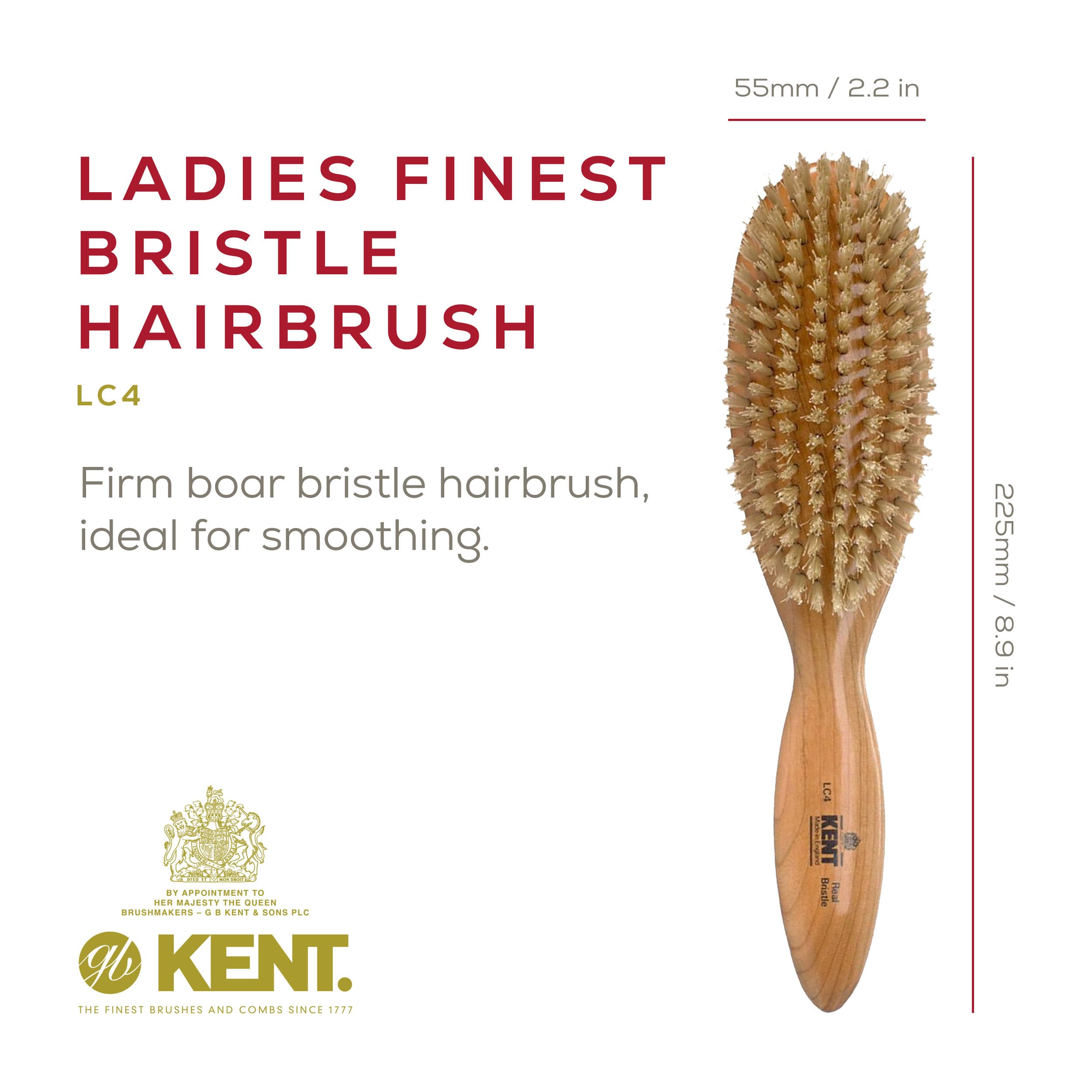 Kent LC4 Finest Hair Brushes for Women Detangler Dry Brush Made of Cherrywood - Boar Bristle Oval Hairbrush for Medium Thick Hai