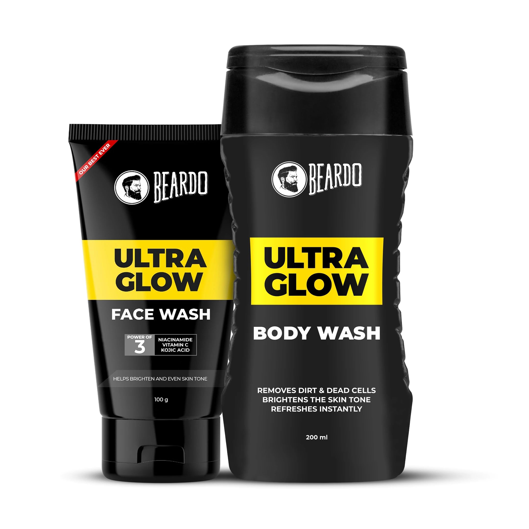 Beardo Ultra Glow Bodywash 200Ml & Facewash 100G Duo | Hydrated And Refreshing Skin | Brightening And Glowing Skin | Deep Cleans