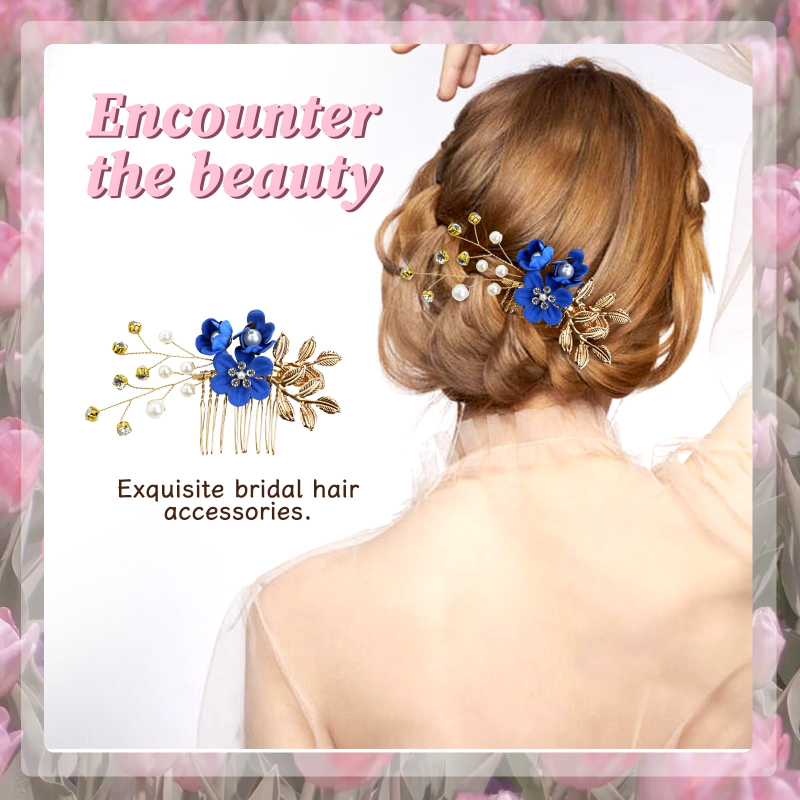 Insowni 20 Pack Classic White Dusty Pink Blue Flower Bridal Wedding Hair Side Combs+U-Shaped Flower Hair Pins+Twist Spiral Pearl