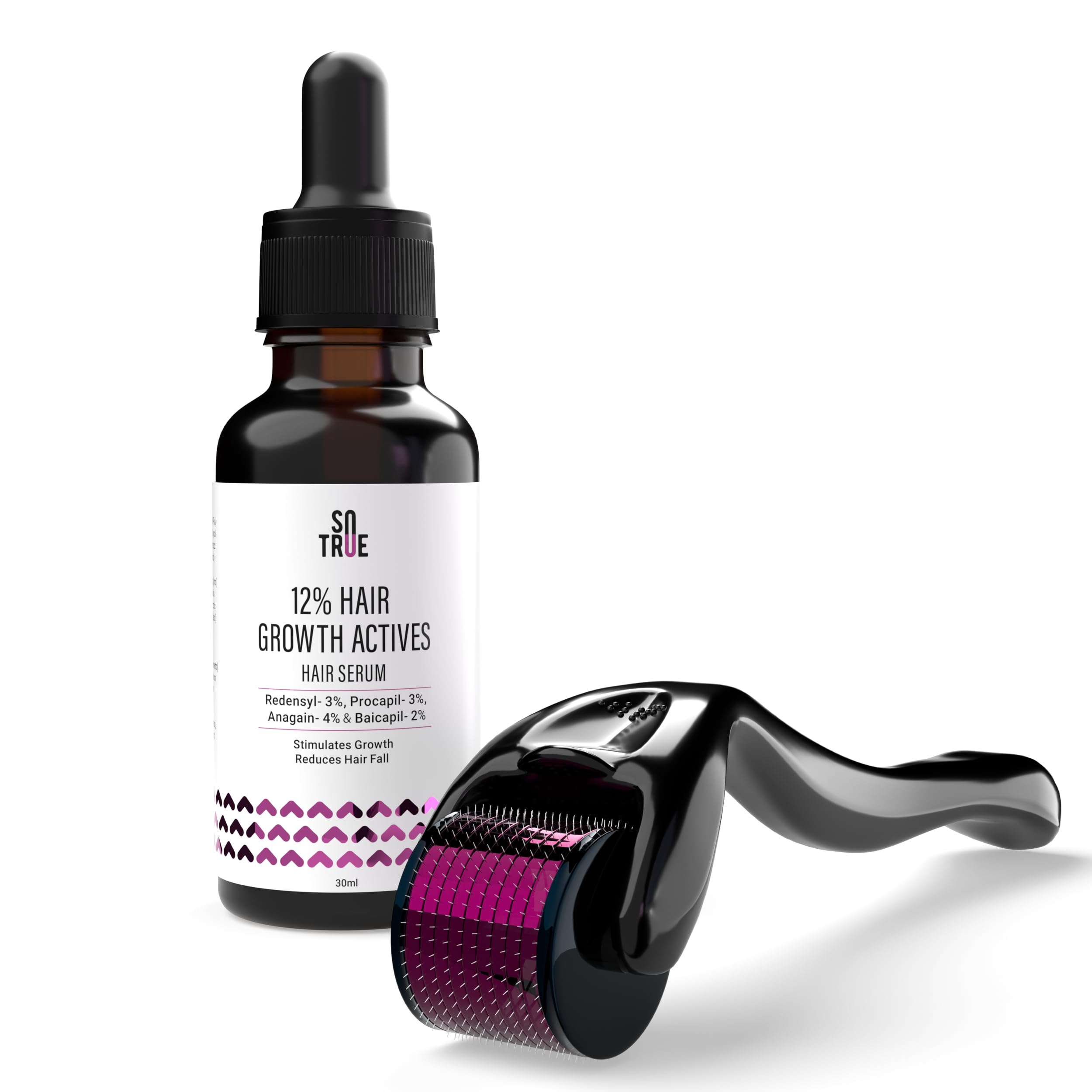 Sotrue Derma Roller 1Mm With Hair Growth Serum 30Ml | 540 Stainless Steel Needles | Derma Roller For Hair Growth & Thickening, R