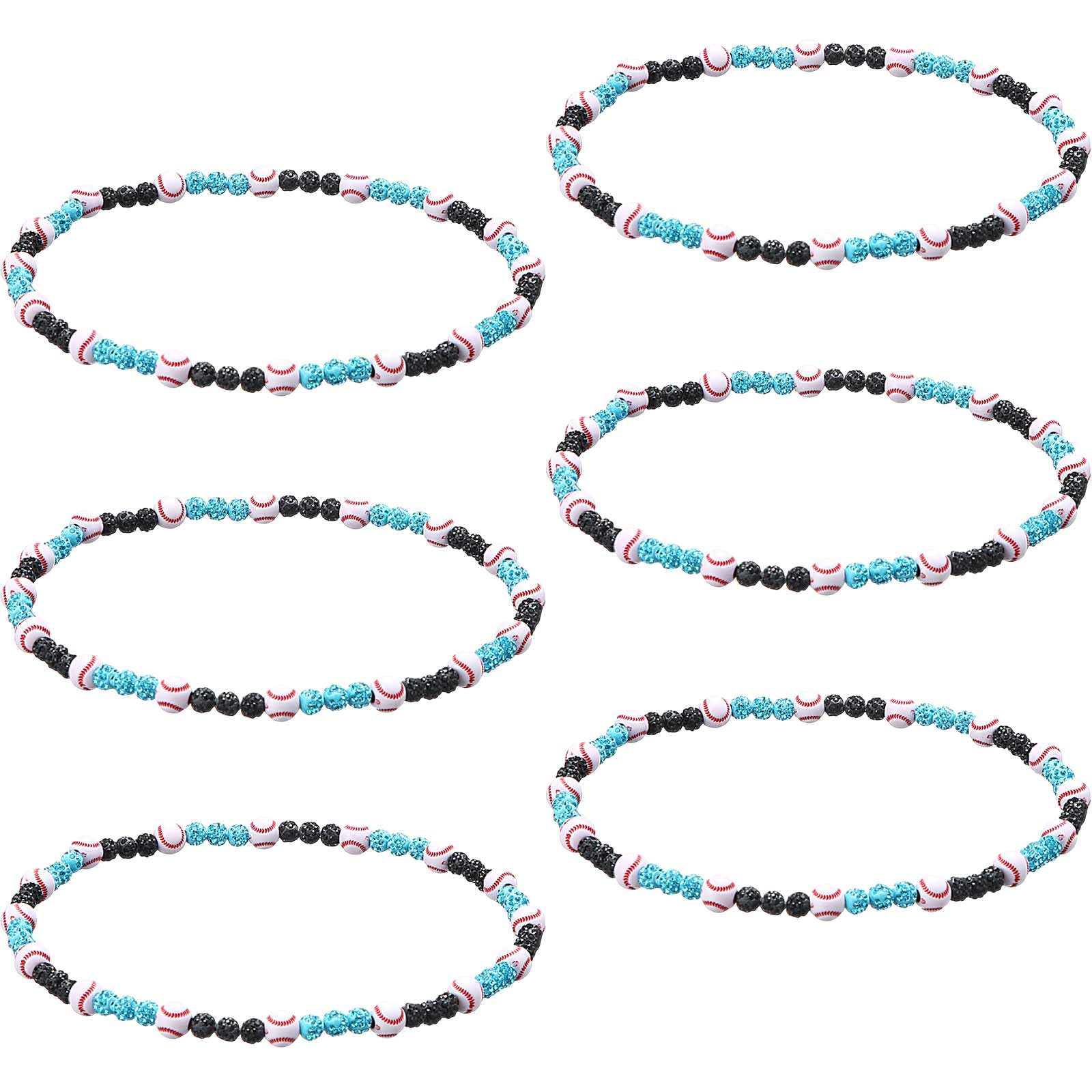 Liliaafar 6 Pcs Baseball Beaded Necklace for Teenager Bling Rhinestone Clay Beaded Necklace Gifts for Sports Team Fans(Black, Li