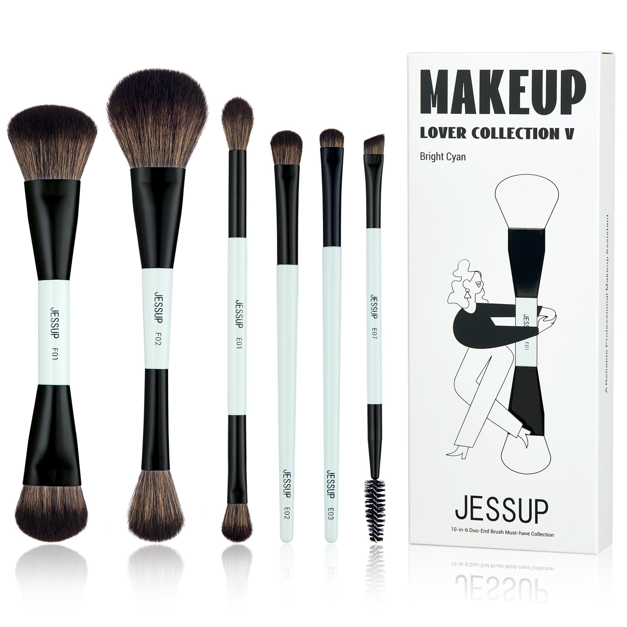 Jessup Makeup Brush Set 6Pcs Double Sided Makeup Brushes Foundation Contour Blush Highlight Blending Eyebrow Brush Eyeshadow Bru