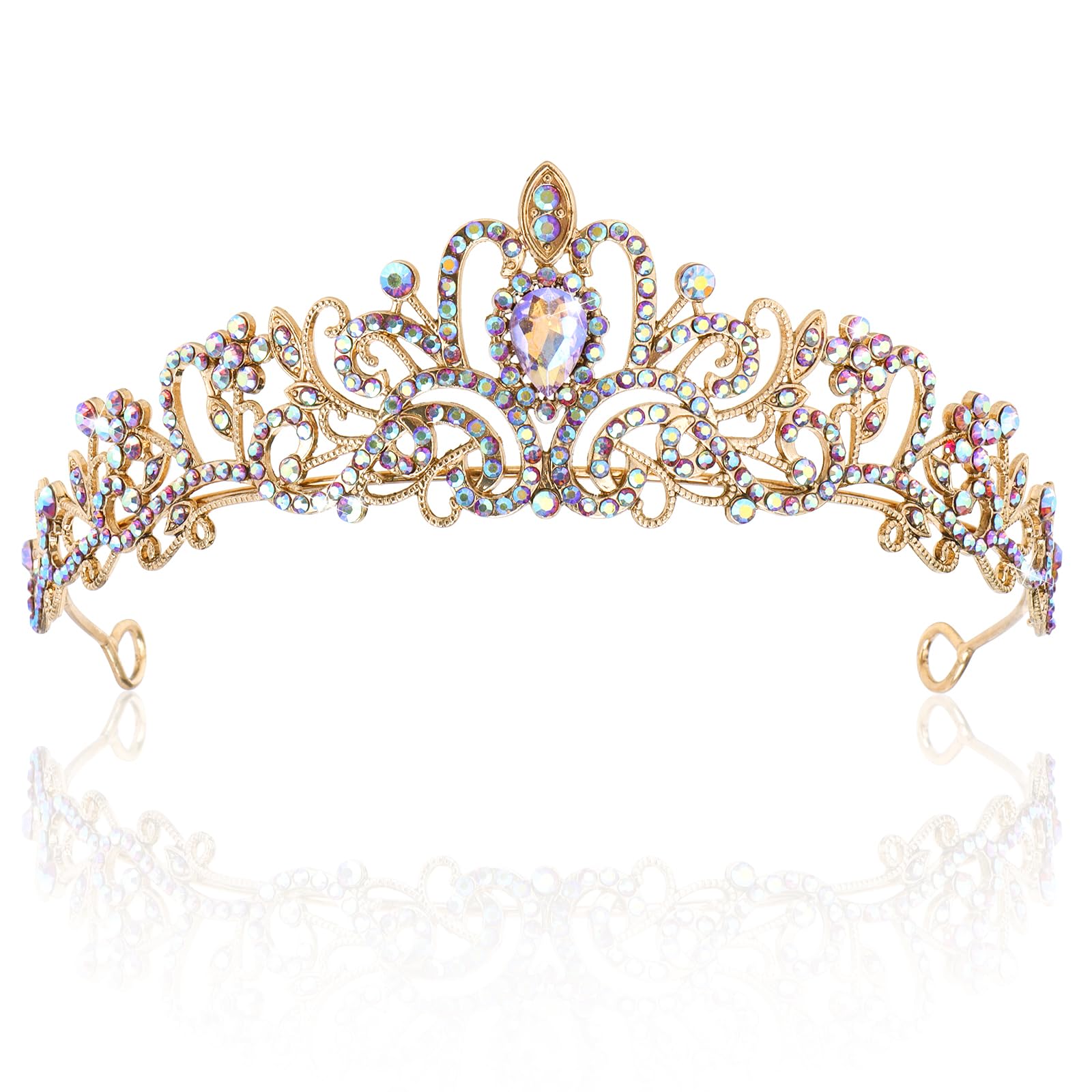 CIEHER Crystal Crown Purple AB Rhinestone Crown for Women Girls, Elegant Tiara Royal Queen Crown Princess Crown for Gothic Weddi