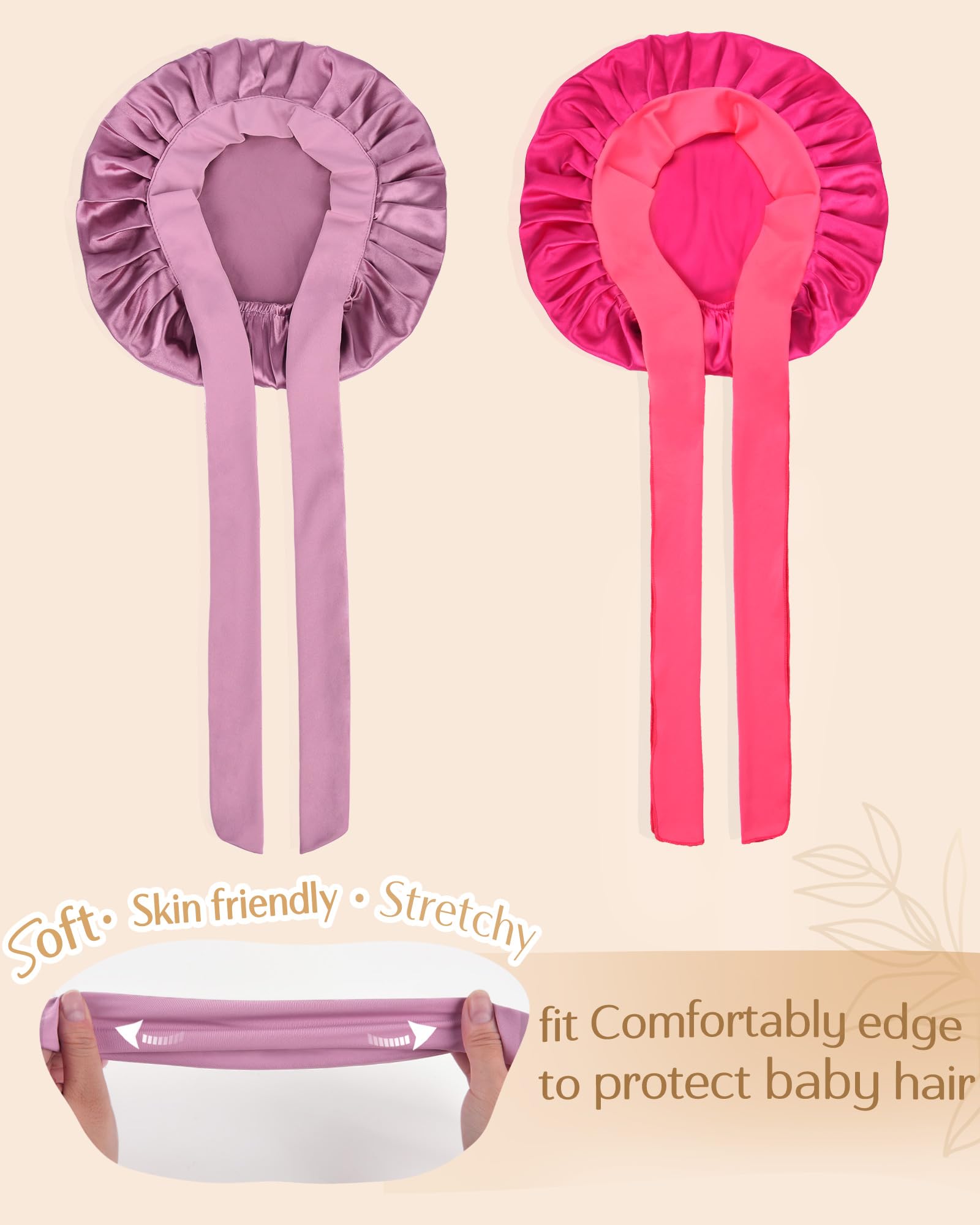 Yanibest 2 Pcs Baby Bonnet Toddler Silk Bonnet For Kids Sleeping Cap Curly Natural Hair Baby Bonnets For Girls Boys Infant Newbo