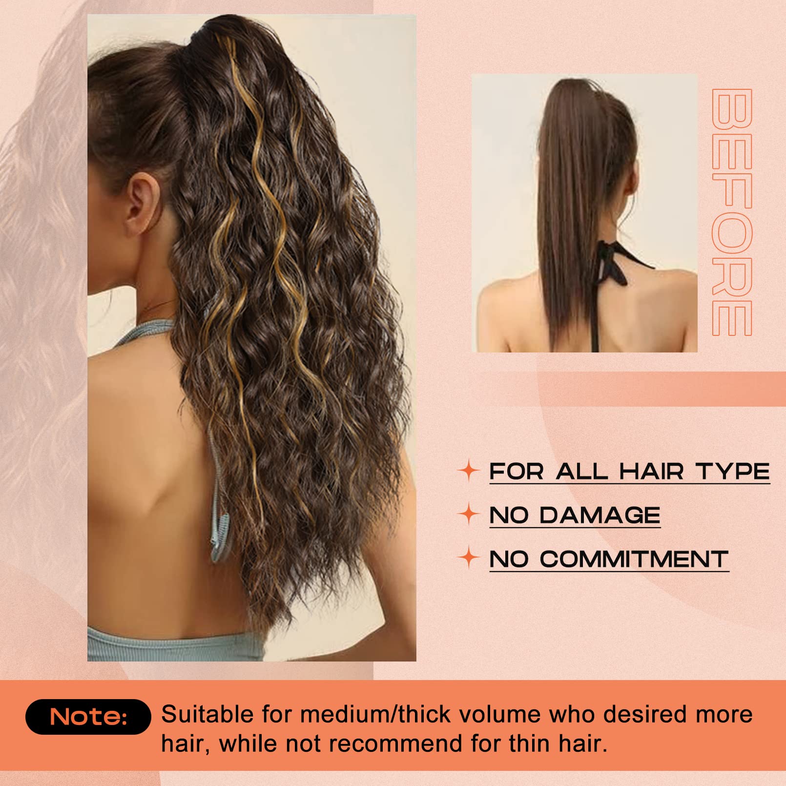Seikea 18'' Long Claw Highlight Ponytail Extension, Pt002 Tia Multi Layered Hair Wavy Curly Fluffy Thick Jaw Clip In Hair Extens