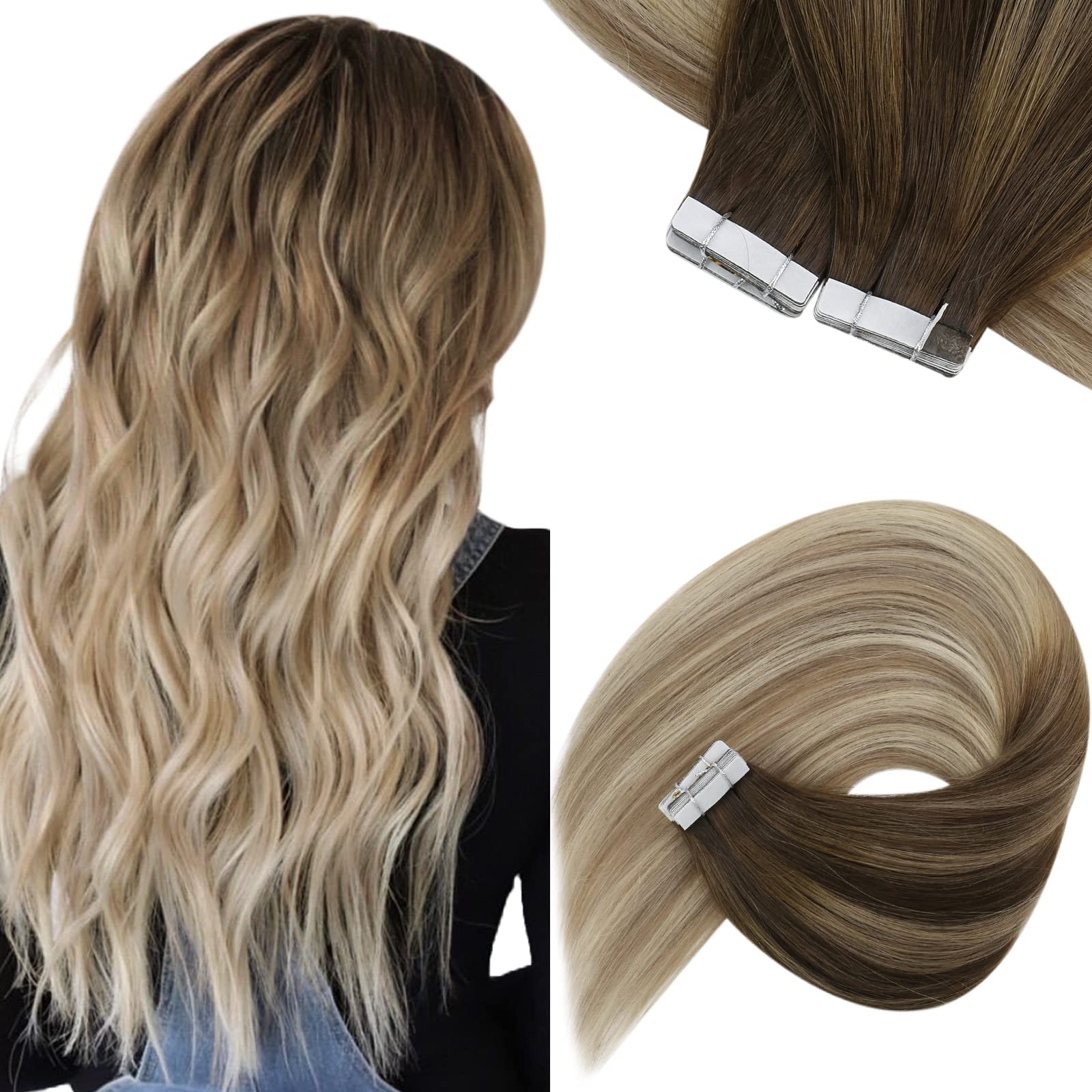 Ombre Tape In Hair Extensions Sunny Blonde Tape In Human Hair Extensions Dark Brown Ombre Golden Blonde Mix Platinum Blonde Tape