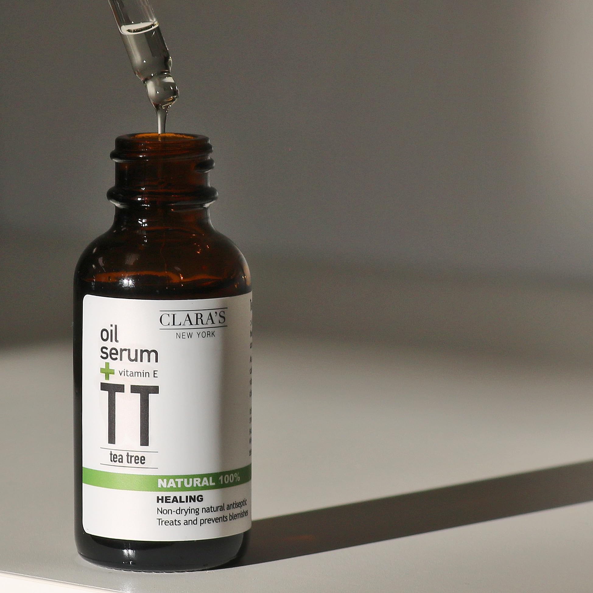 Clara'S New York 100% Natural Tea Tree Facial Oil Serum With Vitamin E For Clearing Acne, Breakout, Pimple And Calming Redness,