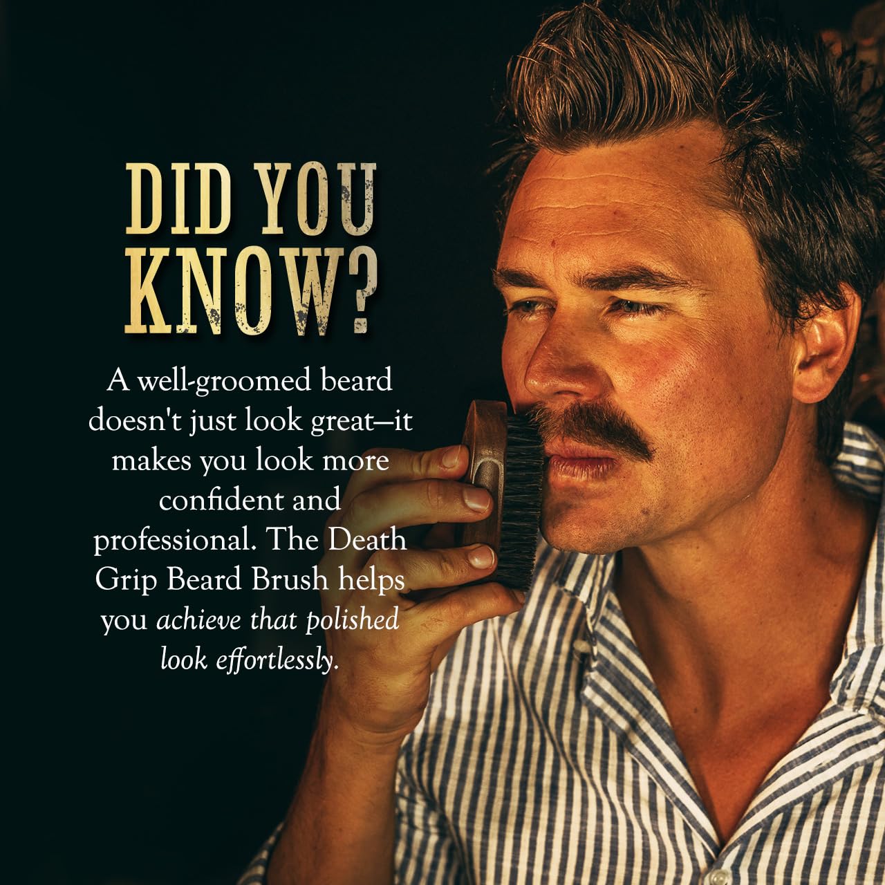THE VINTAGE GROOMING CO. Death Grip Beard Brush & Comb - Military Style Oval Wooden, Durable Design