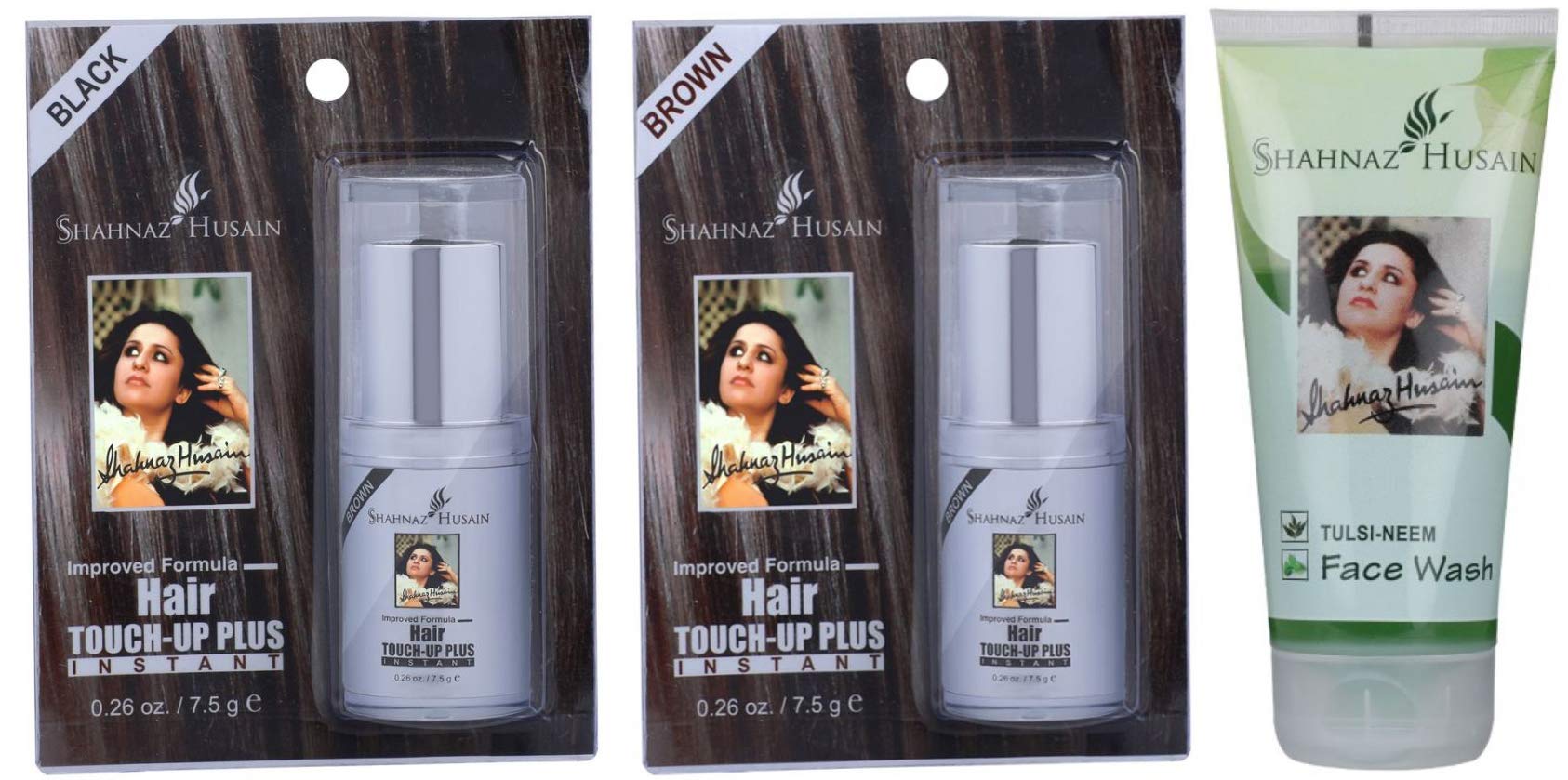 Shahnaz Husain Hair TouchUp Plus (Brown  7.50 Gm And Black  7.50 Gm) (Pack Of 2) And Tulsi Neem Face Wash  50Gm