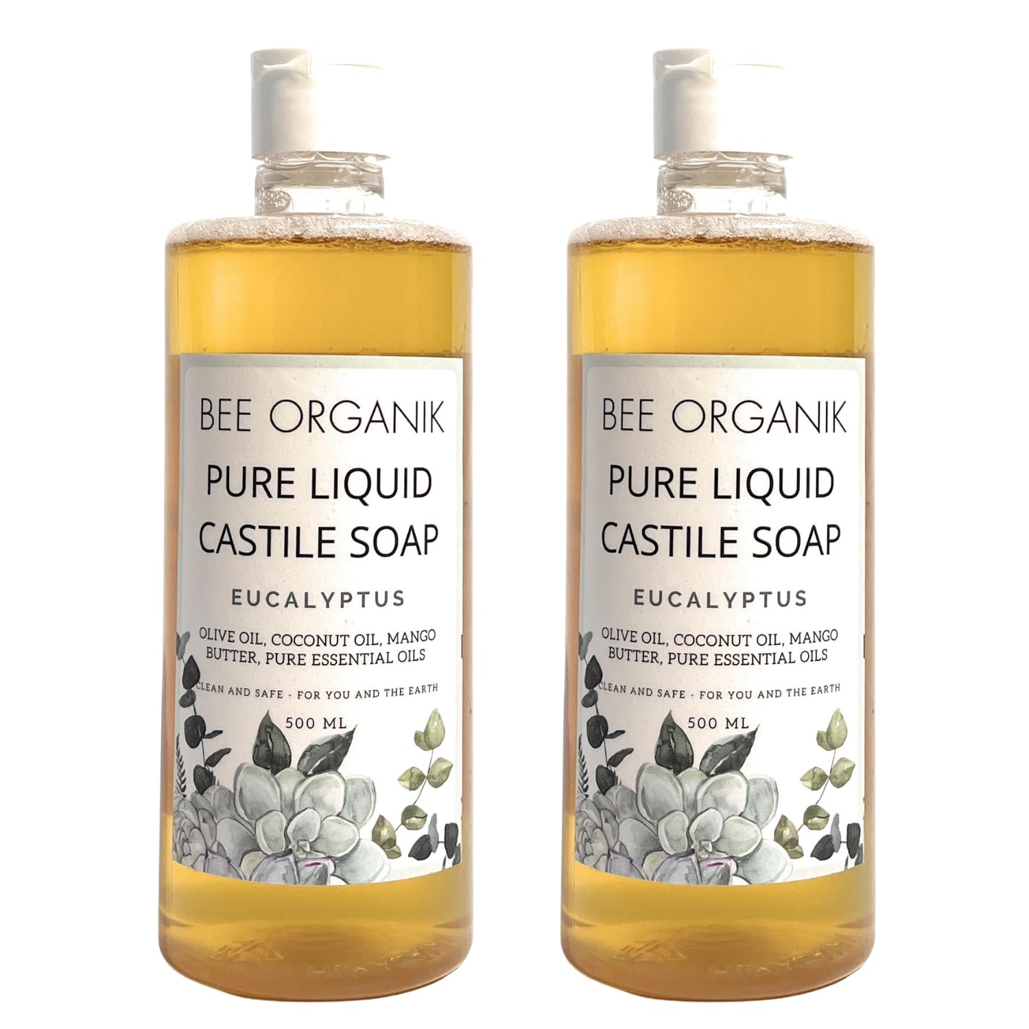 Bee Organik Castile Liquid Soap (Pack Of 2) (Eucalyptus) 500Ml