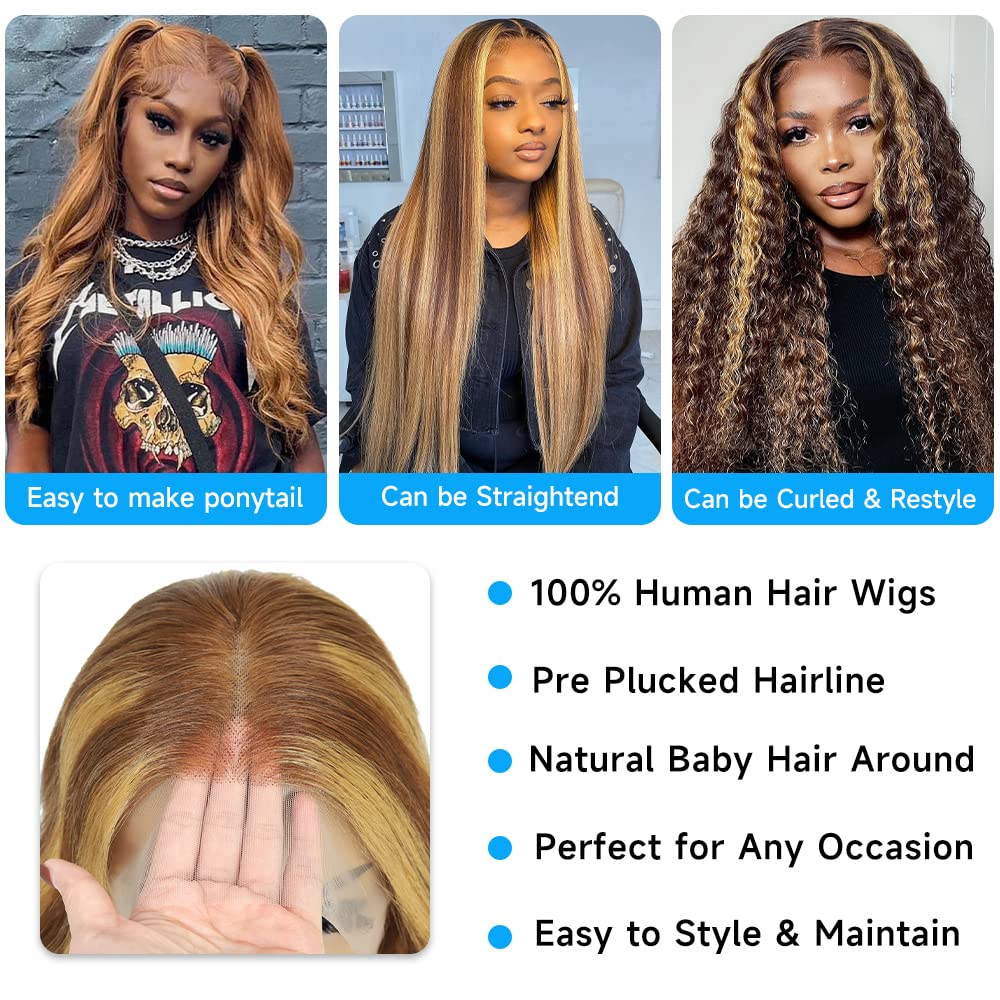 Avolo Ombre Highlight Lace Front Wig Human Hair 13X4 Glueless Transparent Hd Lace Frontal Wigs Pre Plucked With Baby Hair Body W