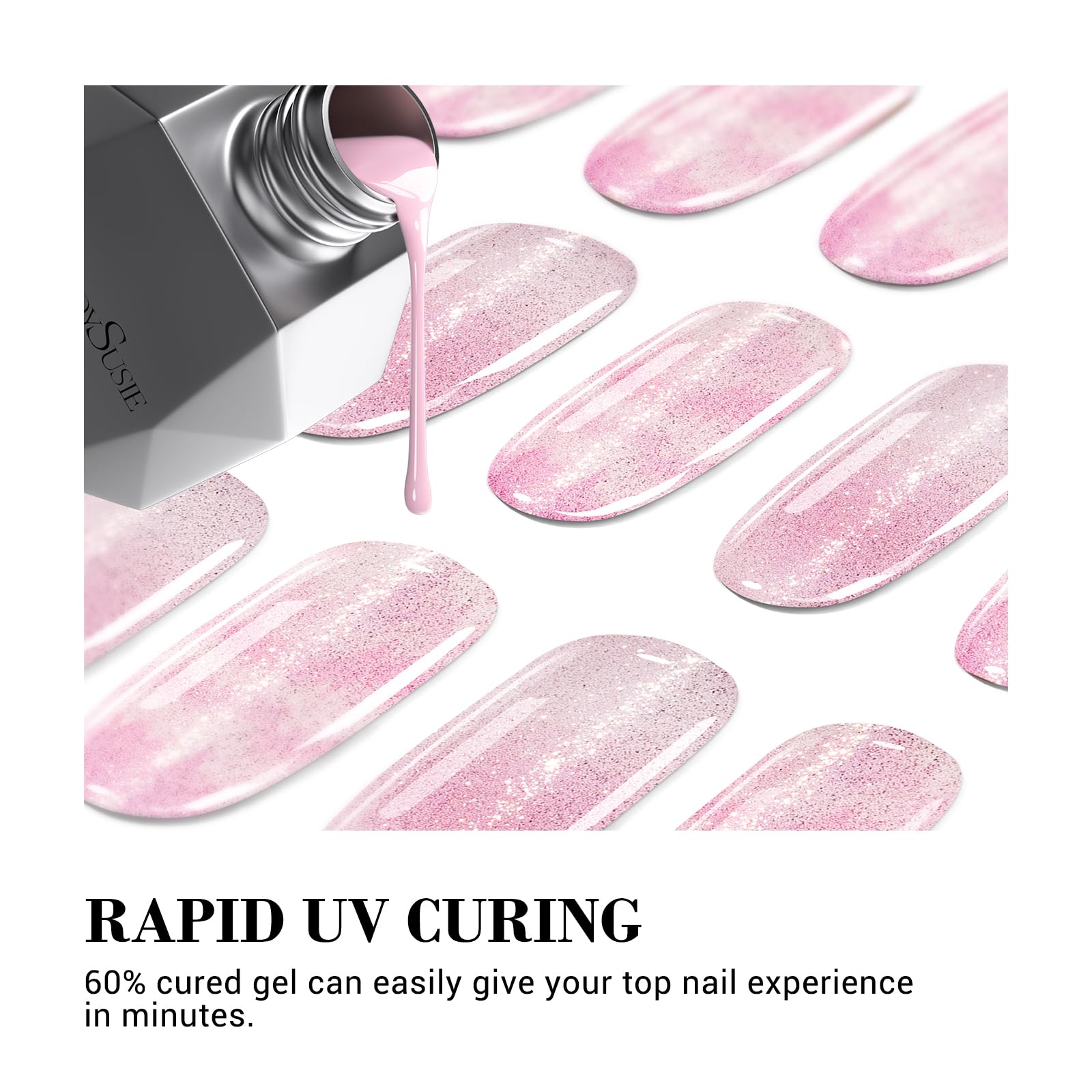 Melodysusie Semi Cured Gel Nail Strips (Clear Pink Cat Eye)- Works With Nail Lamp, Salon-Quality, Long Lasting, Easy To Apply &