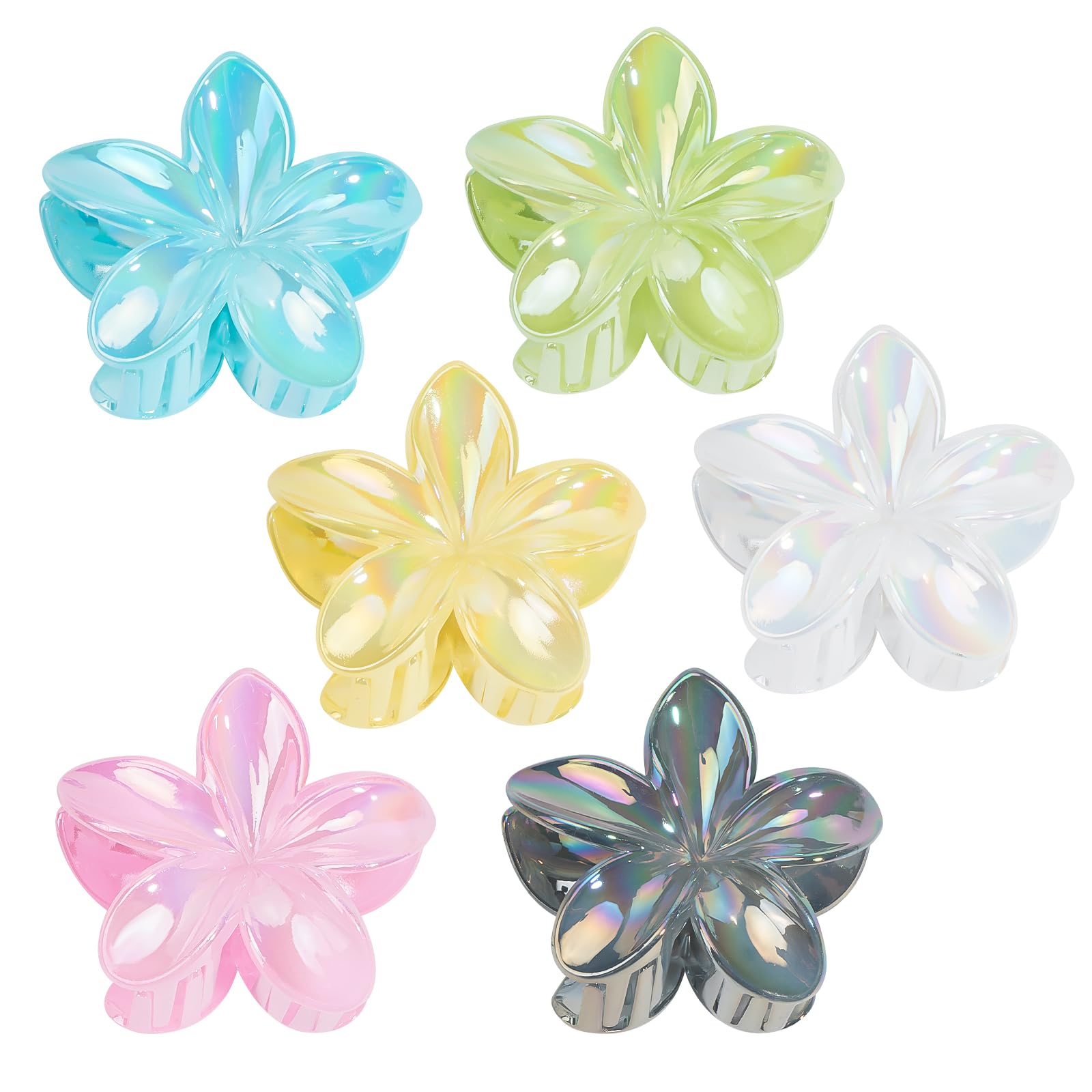 Kivzex Brilliant Jelly Flower Hair Claw Clip for Women Girls 6 PCS Large Plumeria Flower Hair Clips for Thick Thin Hair Hawaii H