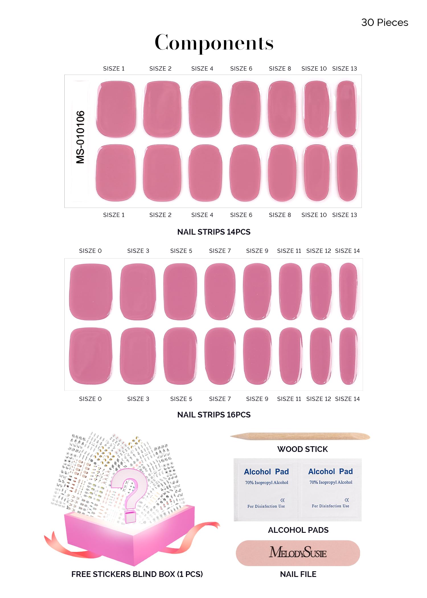 Melodysusie Semi Cured Gel Nail Strips, Rose Pink- Works With Any Nail Lamps, Salon-Quality, Long Lasting, Easy To Apply - Inclu
