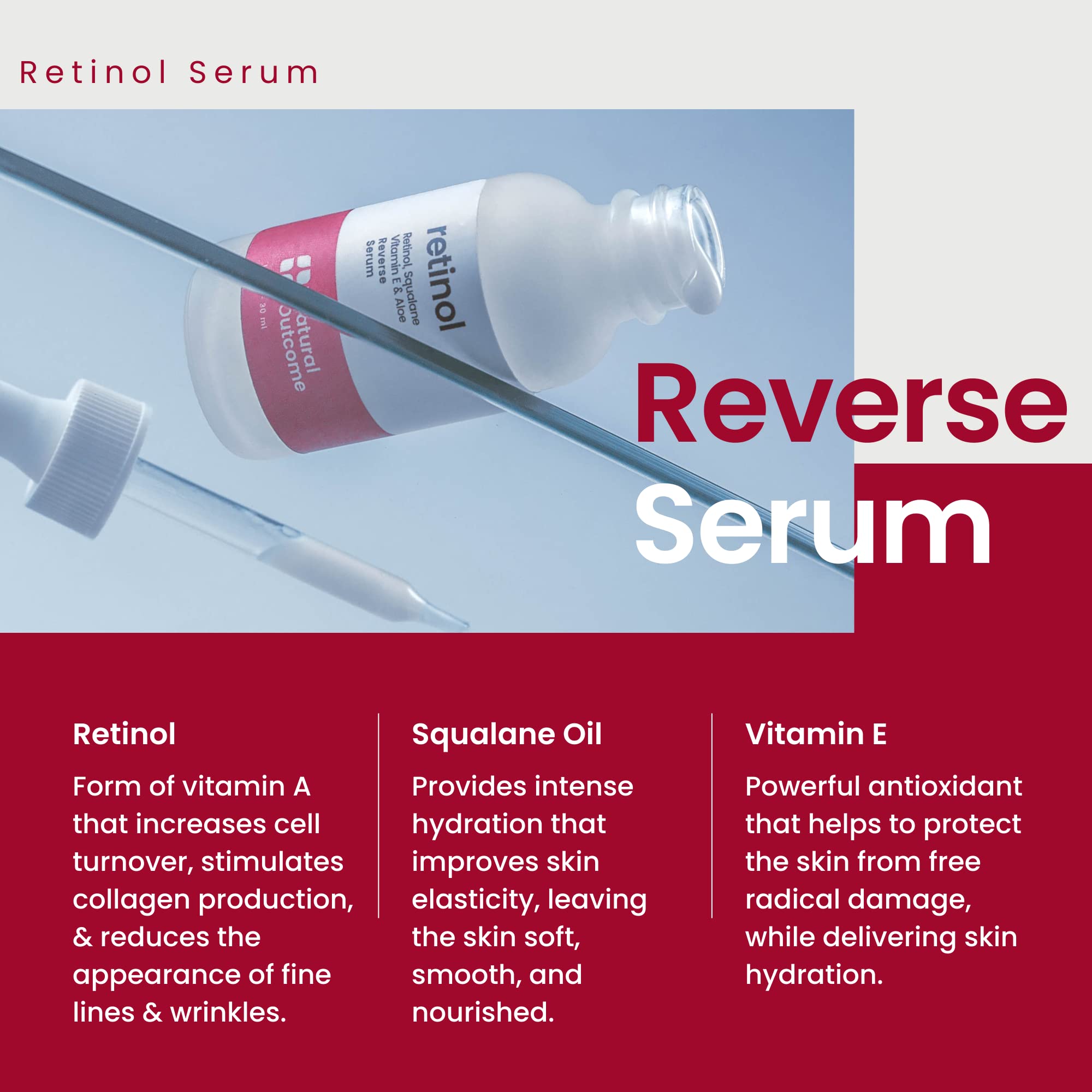 Natural Outcome Hydrating Hyaluronic Acid Serum and Retinol Facial Serum - Night and Day Anti Aging Facial Serum Set 1 oz Each,