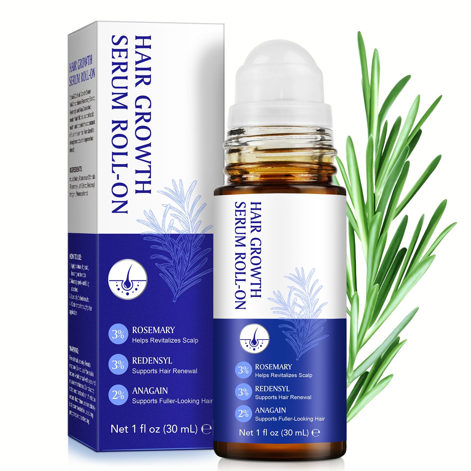 Hair Growth Serum Roll On, Hair Growth Serum Rosemary Oil for Hair Growth to Help Nourish Hair Follicles, Support Scalp Health, 