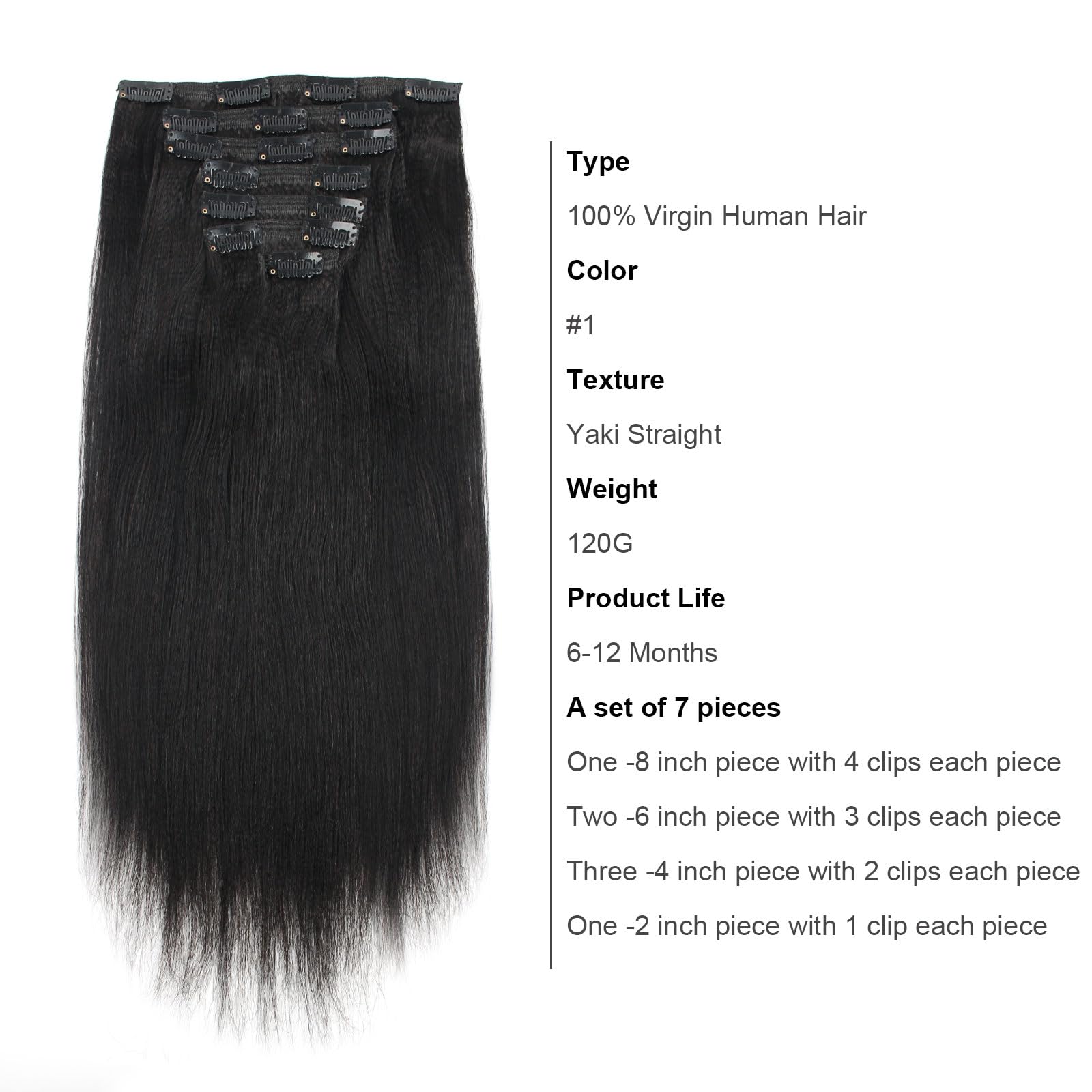 Abh Amazingbeauty Hair Real Remy Thick Yaki Straight Clip Ins Black Hair Extensions For African American Relaxed Hair 7 Pieces P