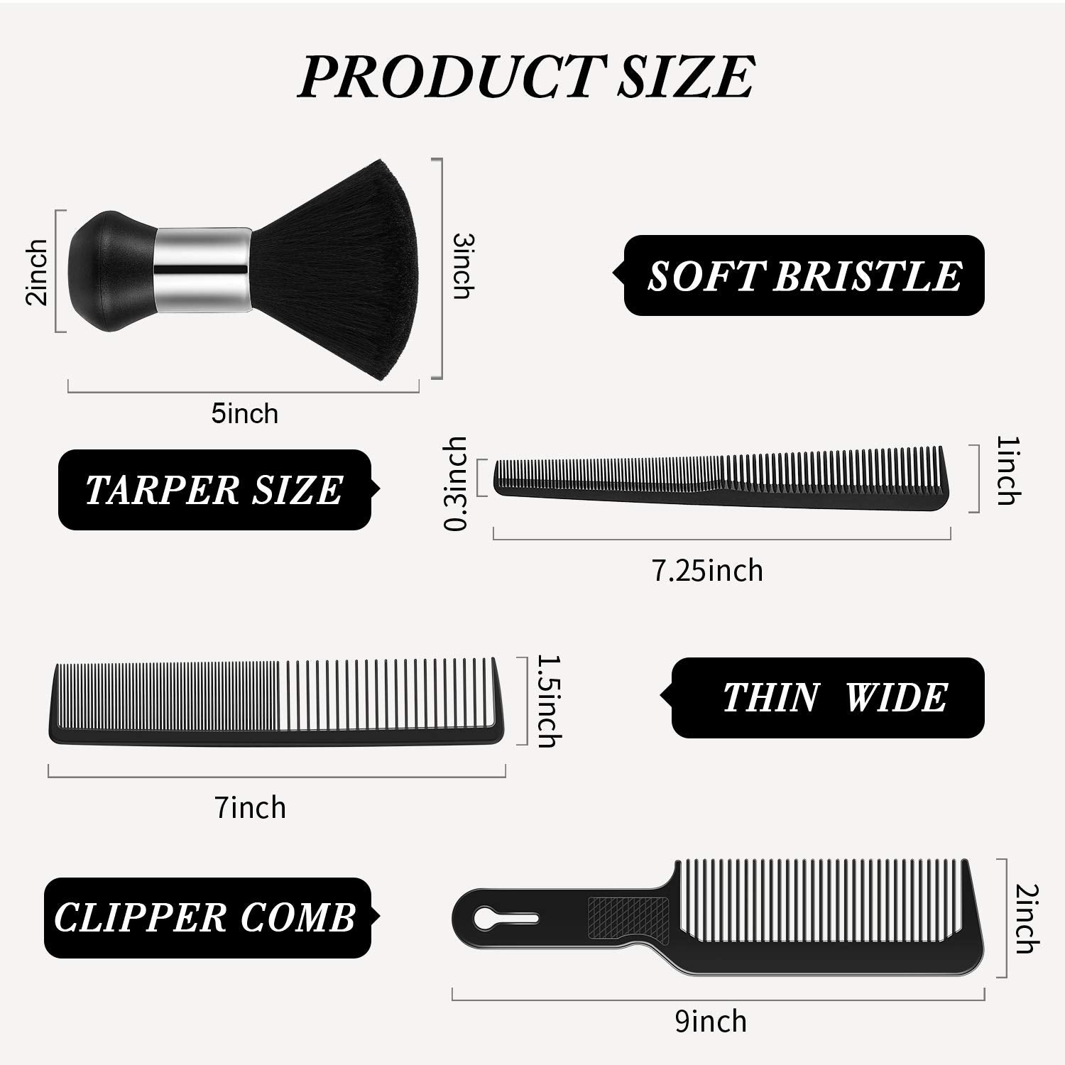 4 Pieces Hair Combs Set, Include Barber Flat Top Clipper Comb, Neck Duster Brush, Tapered Comb And Heat Resistant Carbon Fiber B