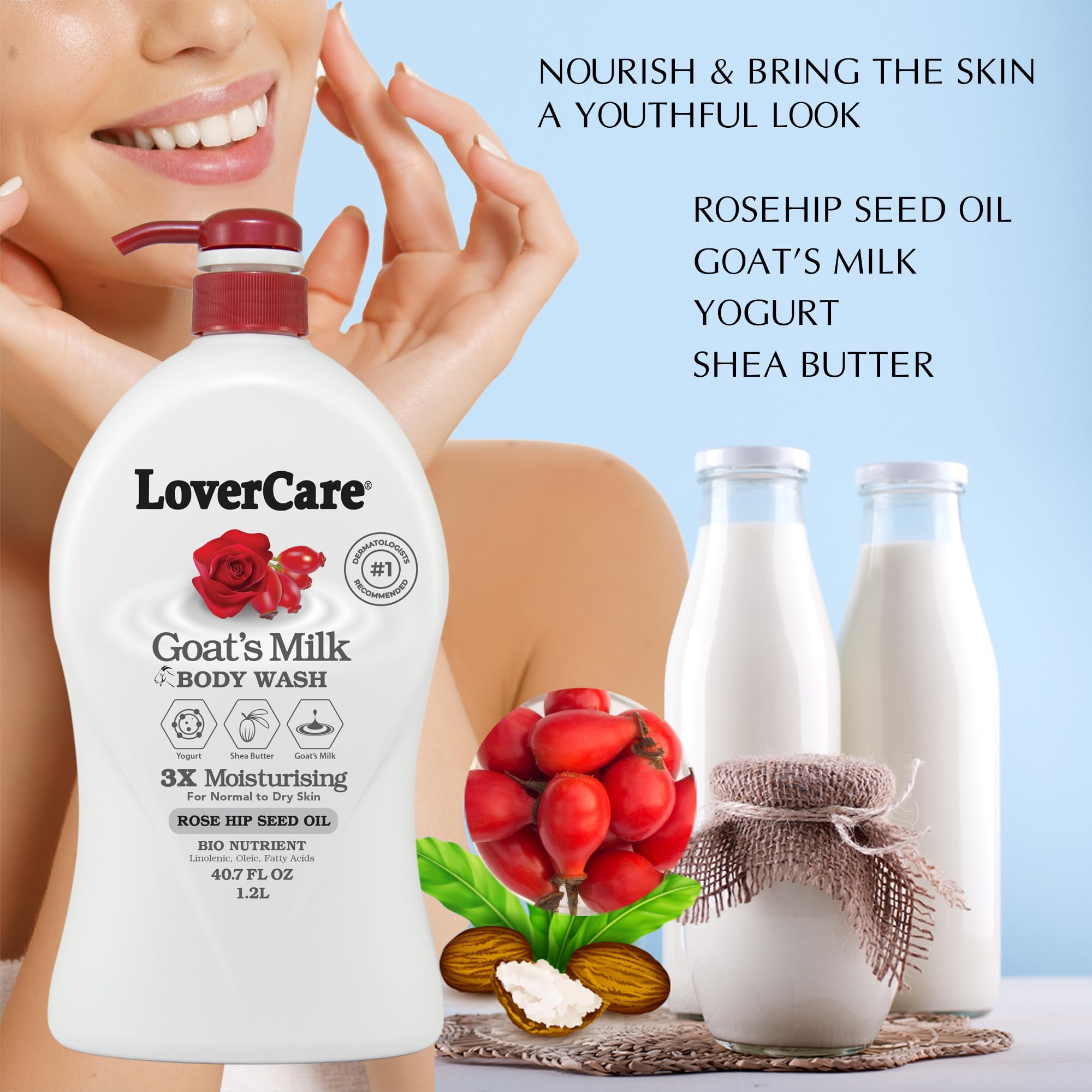 Lover'S Care Goat'S Milk Moisturizing Body Wash Shower Cream Rose Hip Seed Oil 40.7 Fl.Oz - Single