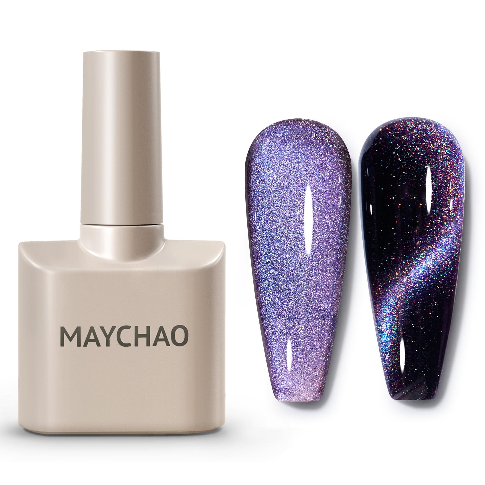 Maychao 15Ml Cat Eye Gel Nail Polish 1Pc Rainbow Purple Gel Polish With Magnet Soak Off Holographic Magnetic Nail Polish For Nai