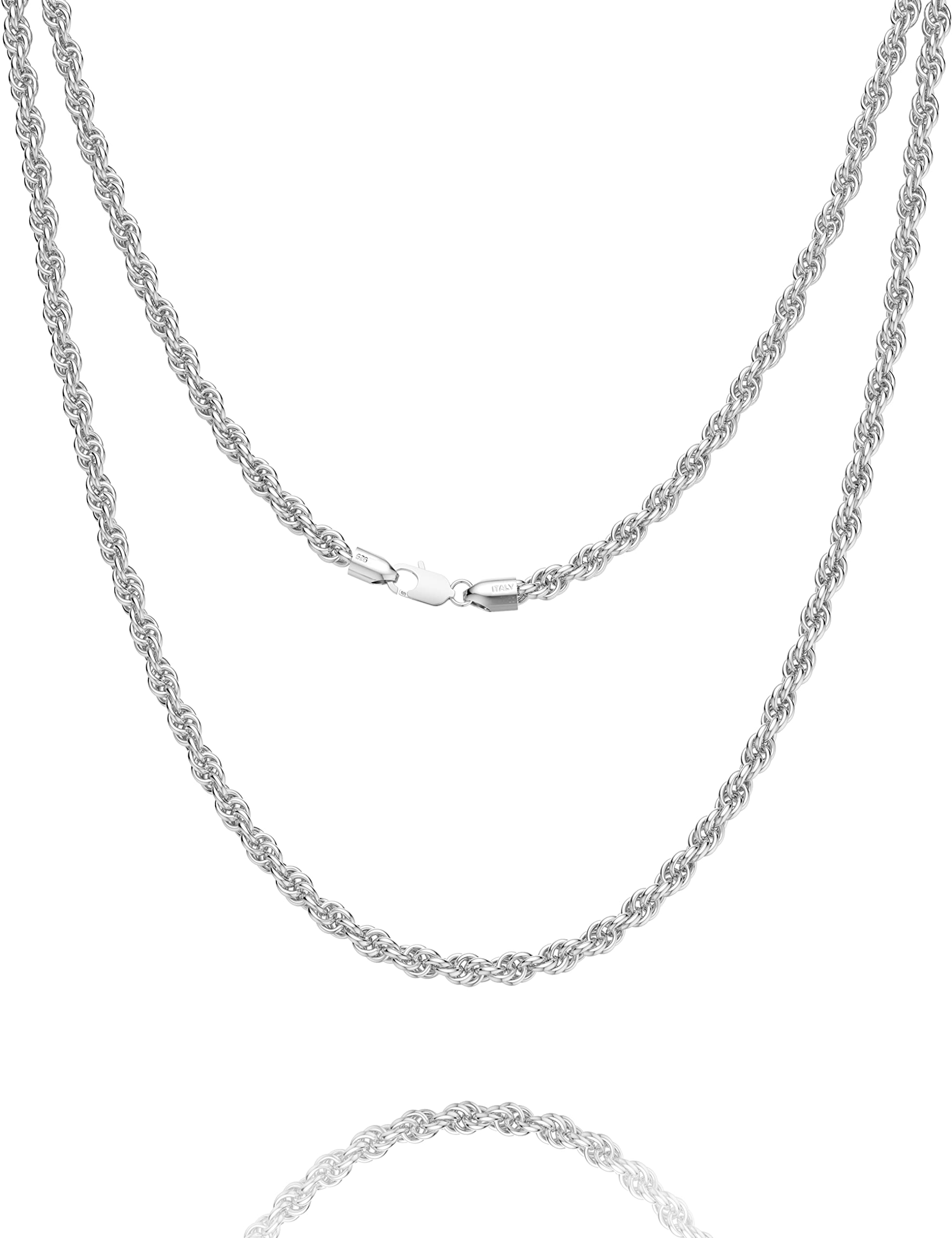 Waitsoul 925 Sterling Silver Rope Chain Lobster Clasp 3mm Silver Chain for Women Men Silver Necklace Chain 24 Inch