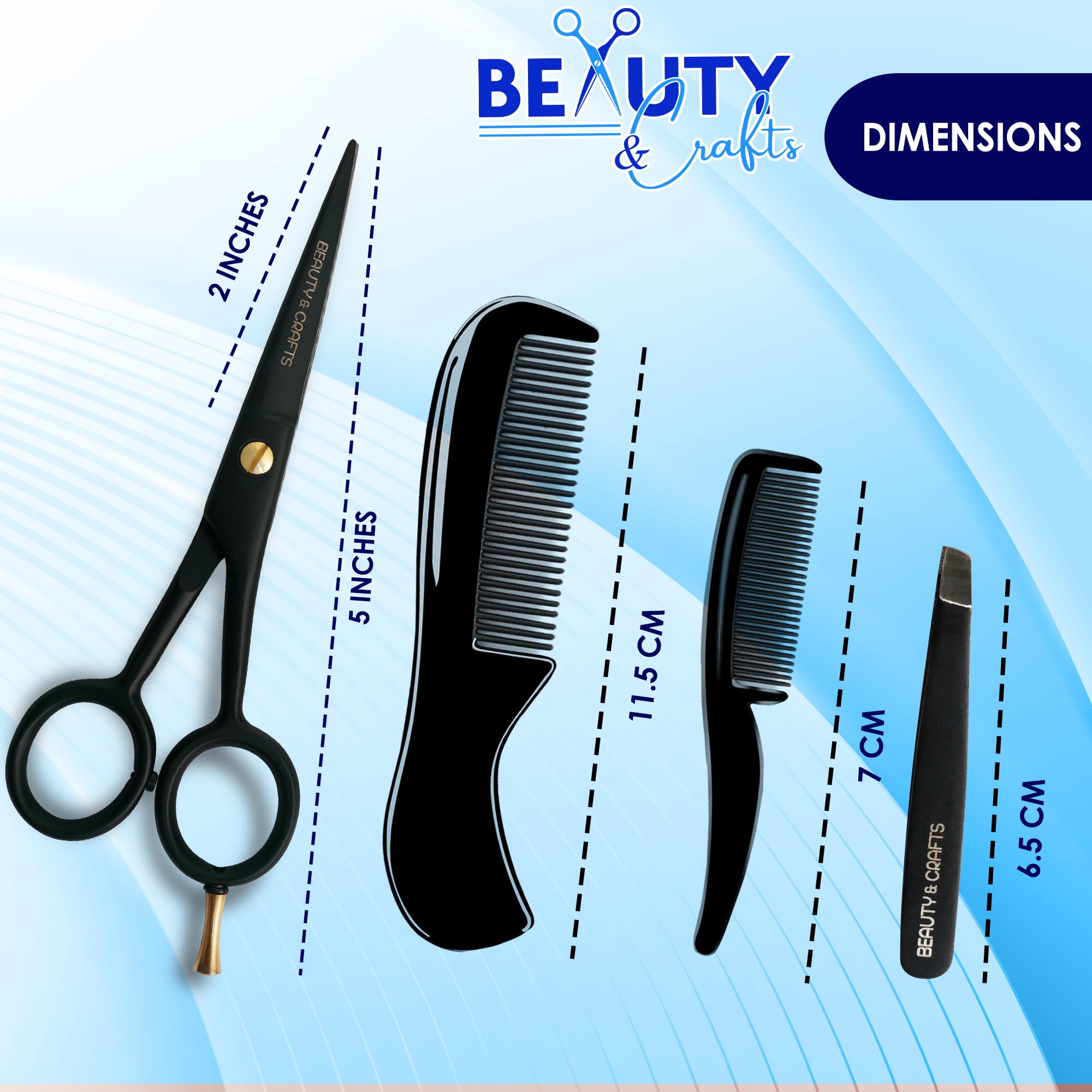 5'' Professional German Beard Scissors For Men- 2 Mustache Combs For Facial Hair With Beautiful Pouch & Tweezer - Mustache Sciss