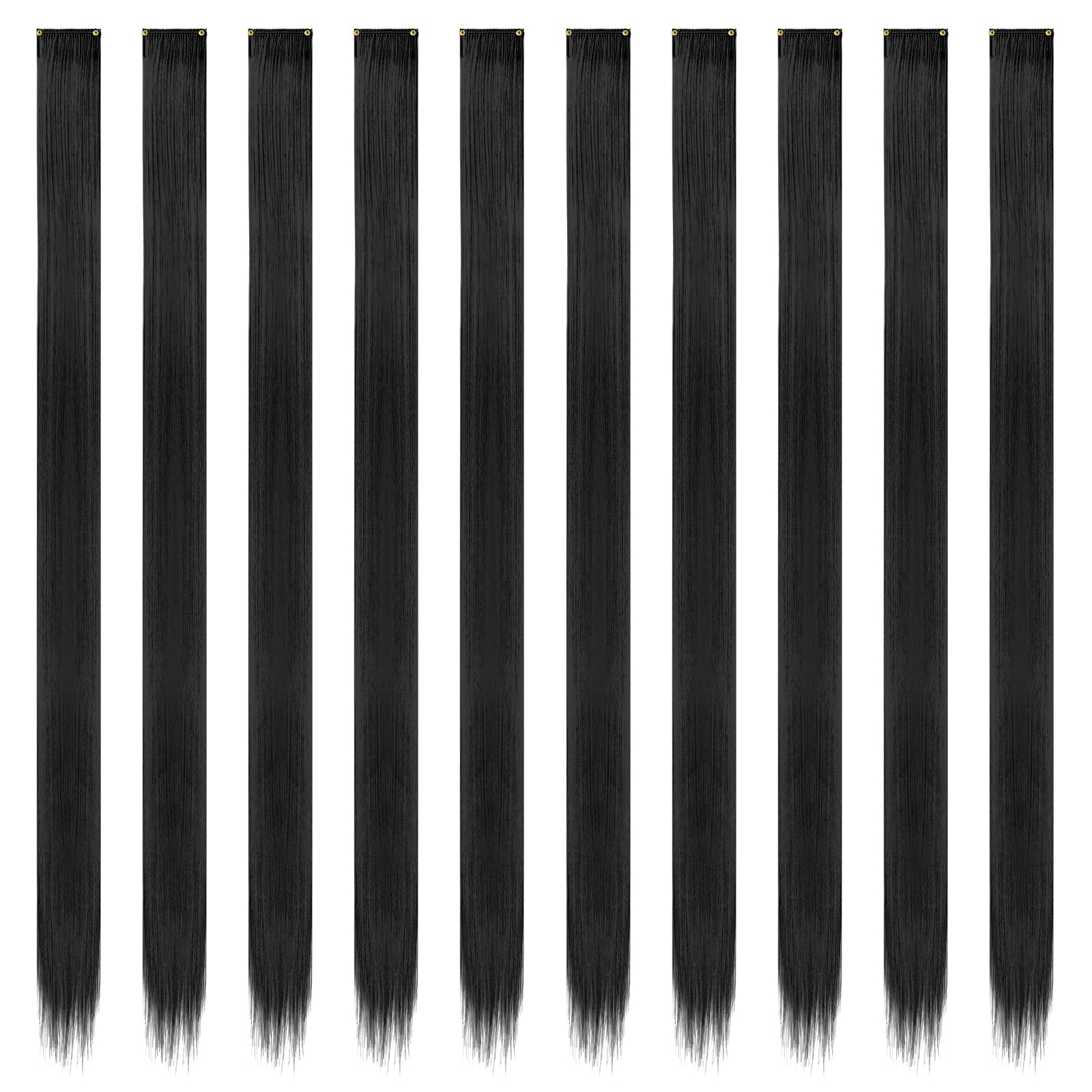 FESHFEN Colored Hair Extensions, Black Clip in Hair Extension 10 PCS Highlight Colorful Hair Piece Straight Synthetic Clip in Ha