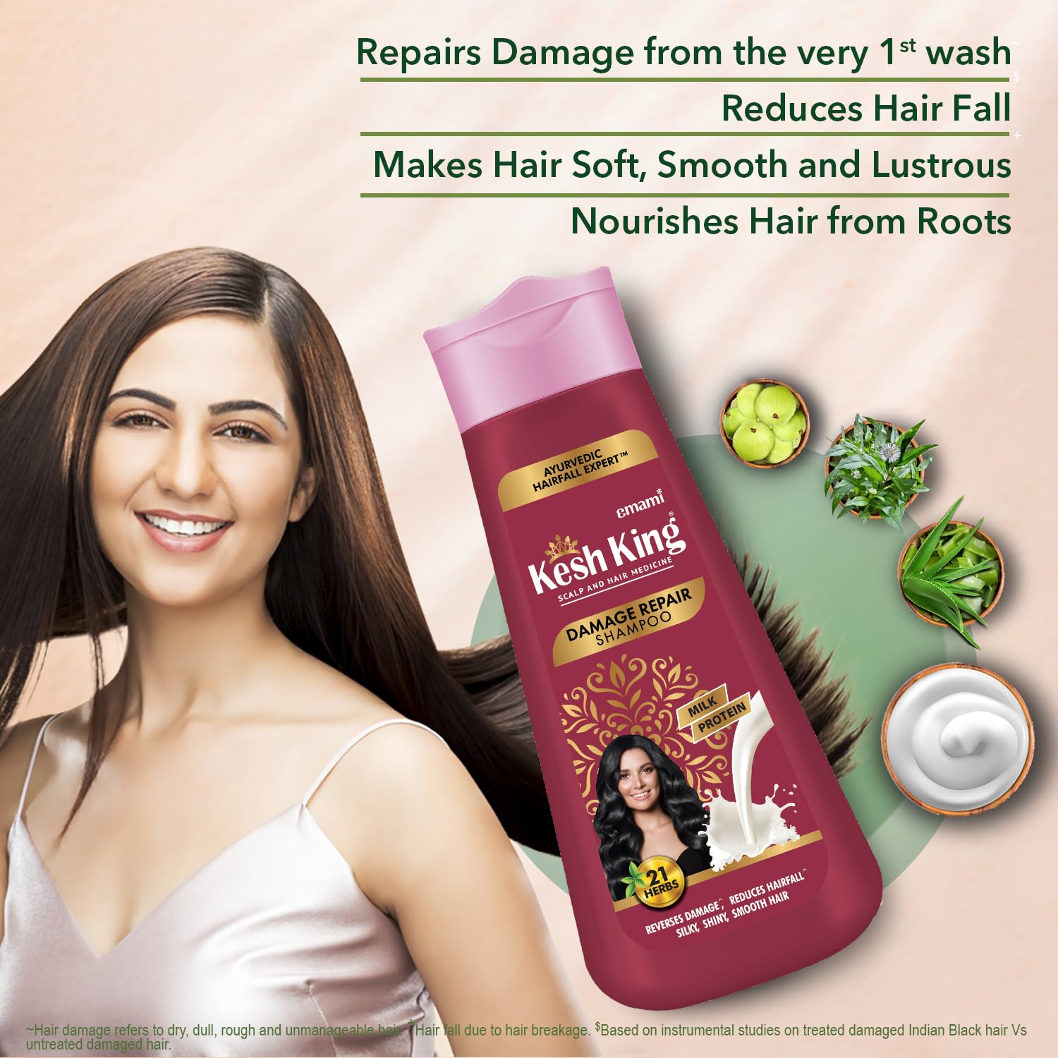 KESH KING Damage Repair Shampoo | Milk Protein & 21 Ayurvedic Herbs | Strengthens & Nourishes Hair | Helps Reduce Hair Thinning