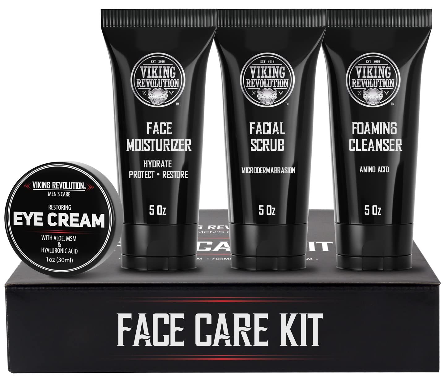 Viking Revolution Mens Facial Skin Care Kit - Includes Rejuvenating Face Moisturizer (5oz) Microdermabrasion Facial Scrub (5oz) 