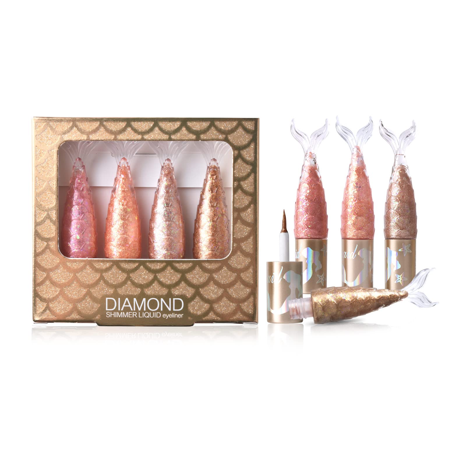 Lamuseland 4 Colors Liquid Glitter Eyeliner, Metallic Shimmer Diamond Mermaid Eyeshadow, Waterproof Long Lasting Sparkling Eye L
