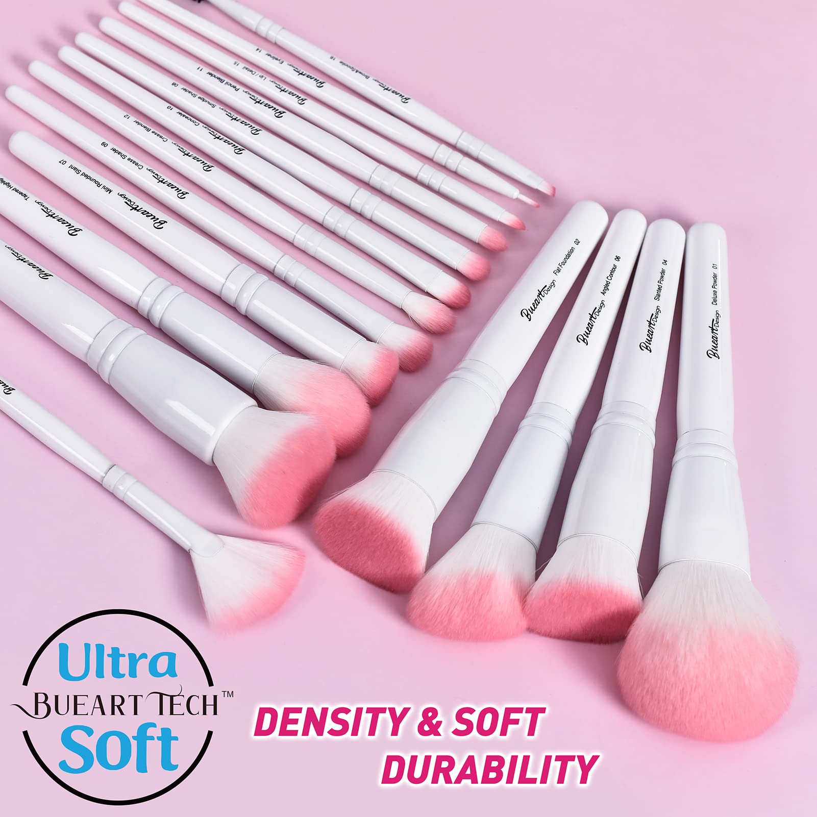 Bueart Design 16Pcs Ultra Soft Labeled Makeup Brushes Set With Brush Holder Face Brush For Foundation Powder Blending Blush Wood