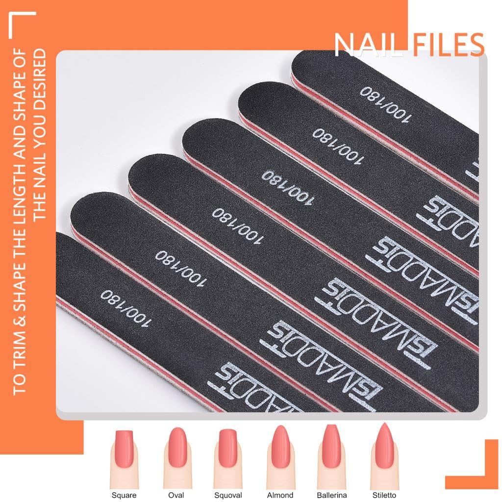 Nail Files And Buffer, Tsmaddts Professional Manicure Tools Kit Rectangular Art Care Buffer Block Tools 100/180 Grit 12Pcs/Pa(Bl