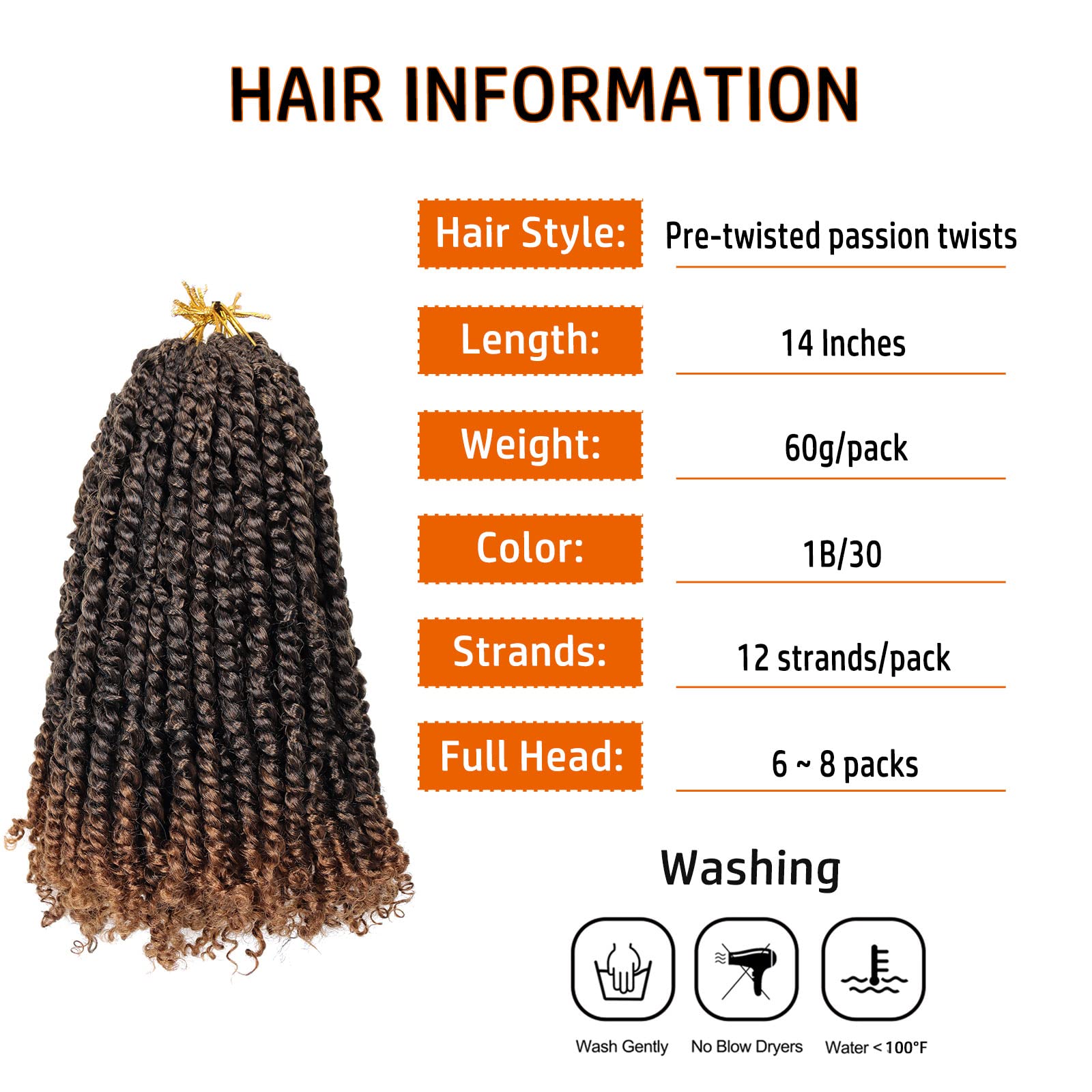 Passion Twist Hair 14 Inch Pre-Twisted Passion Twist Crochet Hair For Women Pre-Looped Water Wave Crochet Braids Bohemian Curly