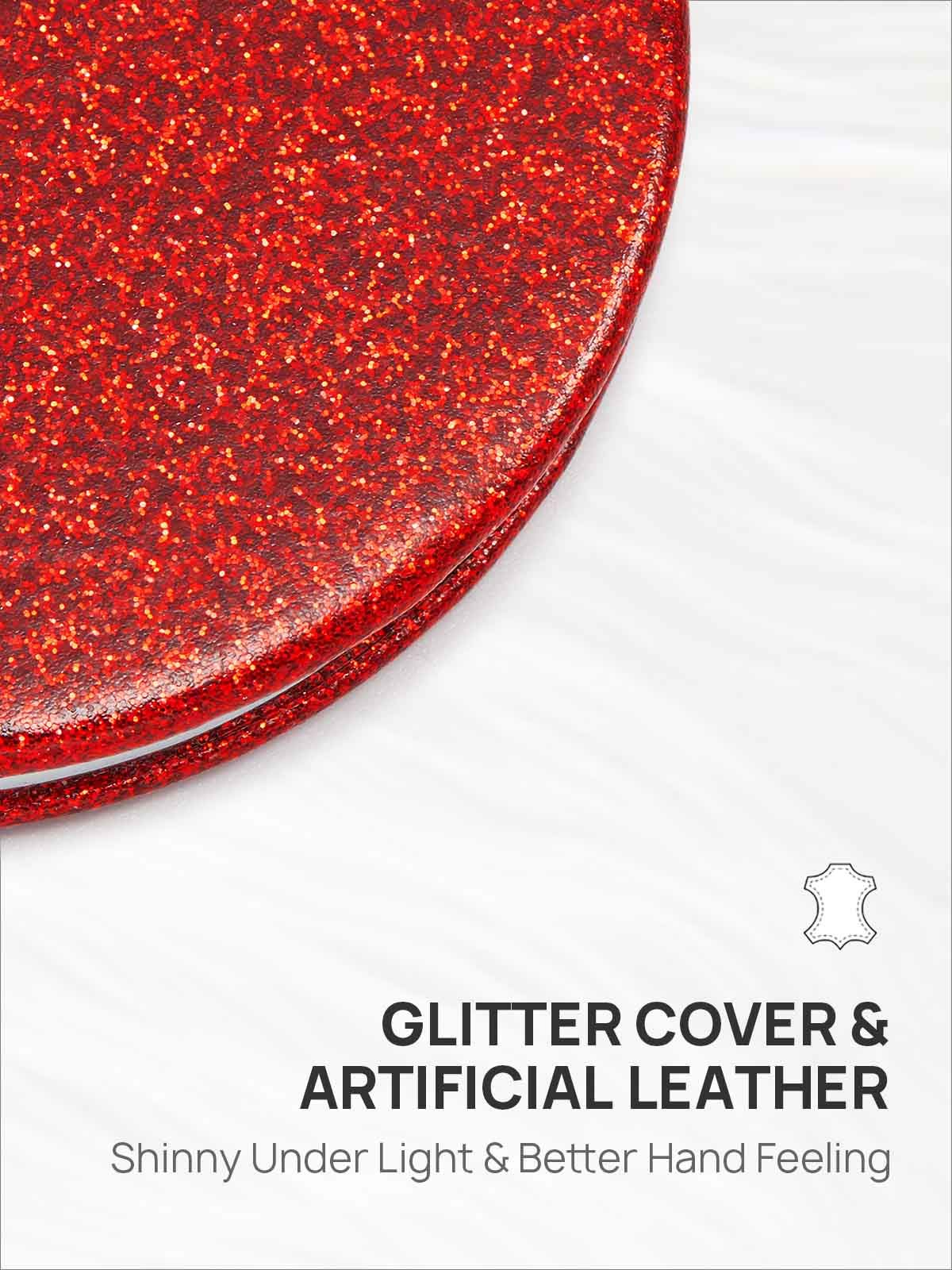 Omiro 1X/10X(300R) Magnifying Compact Mirror With Pu Leather, Ultra-Portable For Purses And Travel, Round Red
