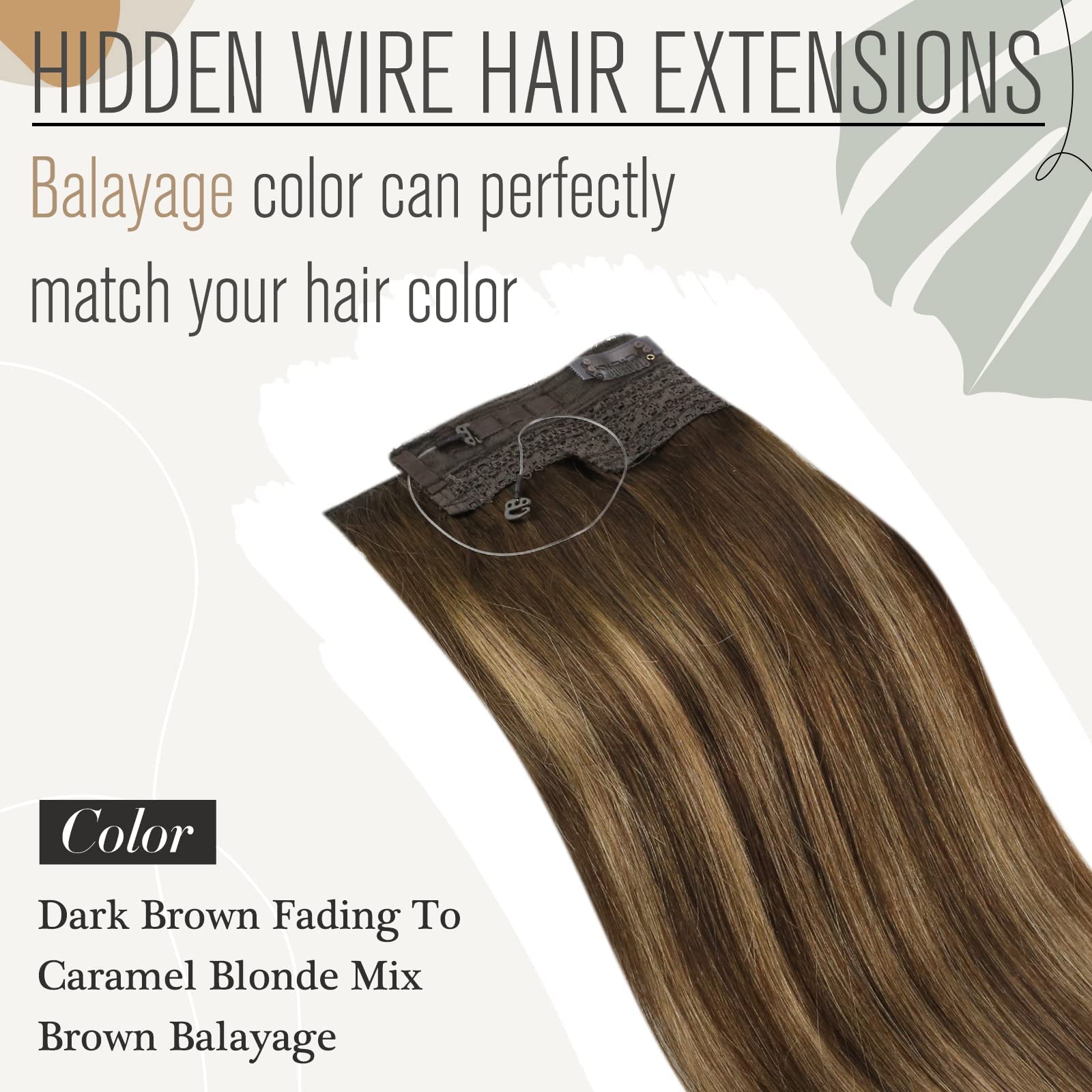 Sunny Wire Hair Extensions 100G Long Human Hair Wire Extensions Dark Brown Balayage Caramel Blonde Invisible Wire Hair Extension