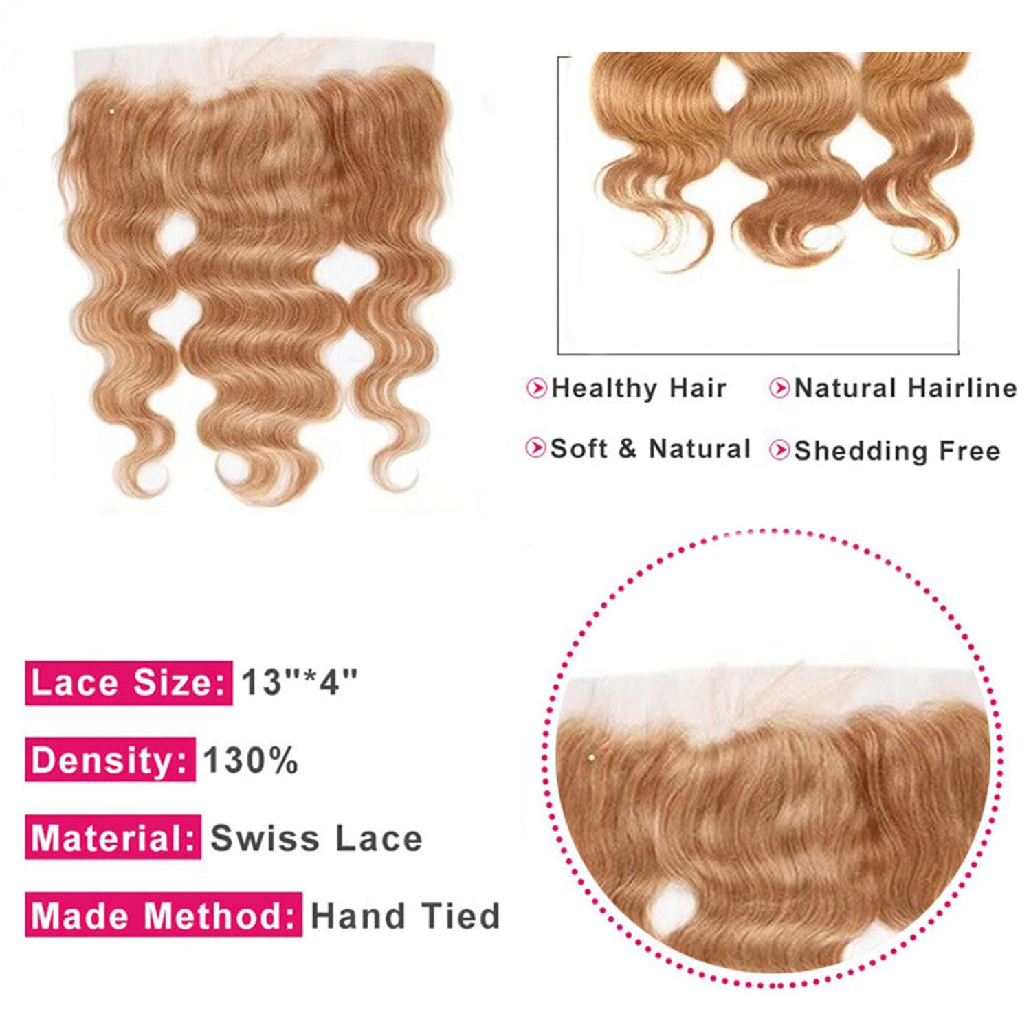 13X4 Frontal Human Hair Blonde Frontal 16 Inch Transparent Lace Ear To Ear Lace Frontal #27 Blonde Body Wave Brazilian Remy Huma