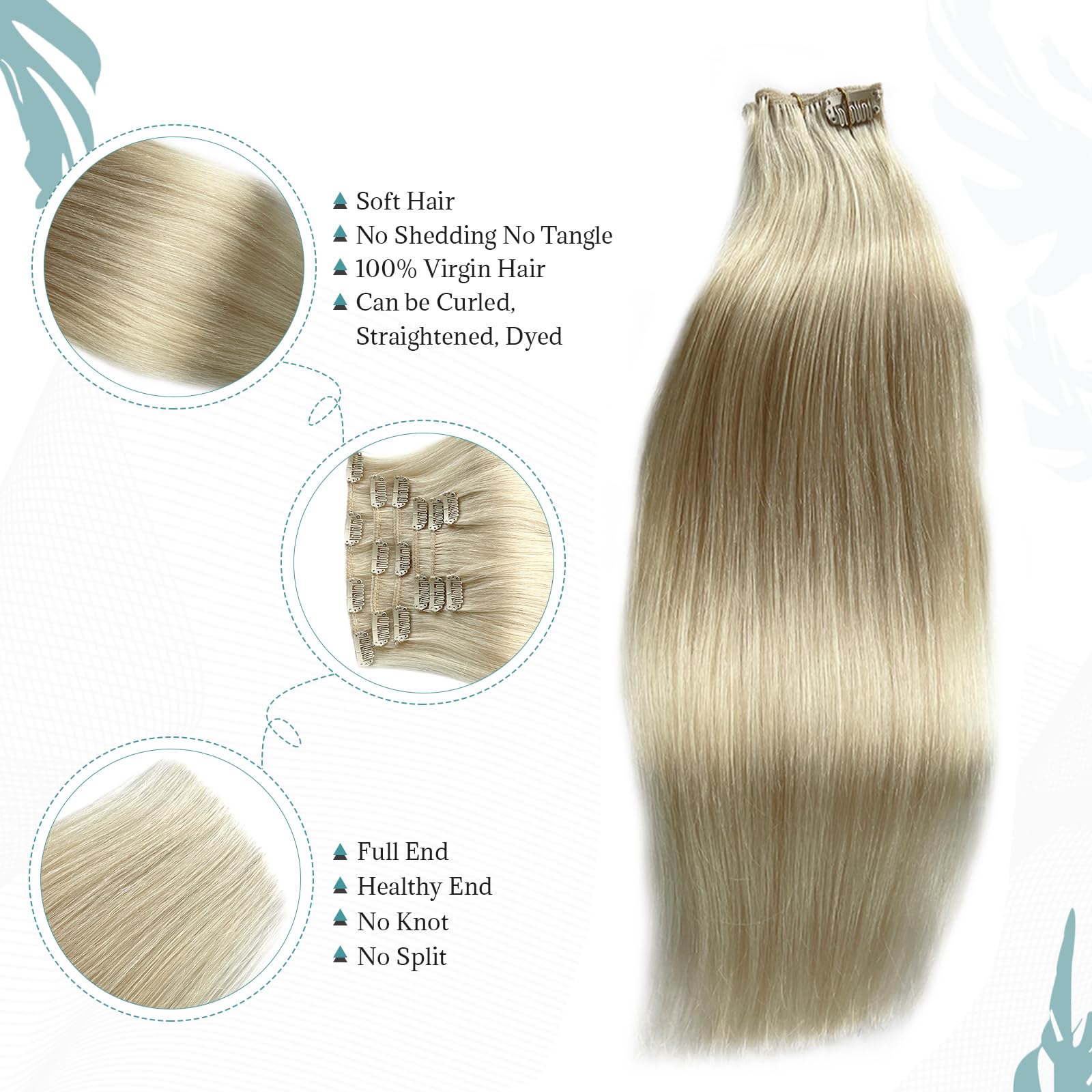 Clip In Hair Extensions Real Human Hair, 12 Inch 70G, 613 Bleach Blonde, Clip In 100% Brazilian Remy Human Hair Extensions 7Pcs