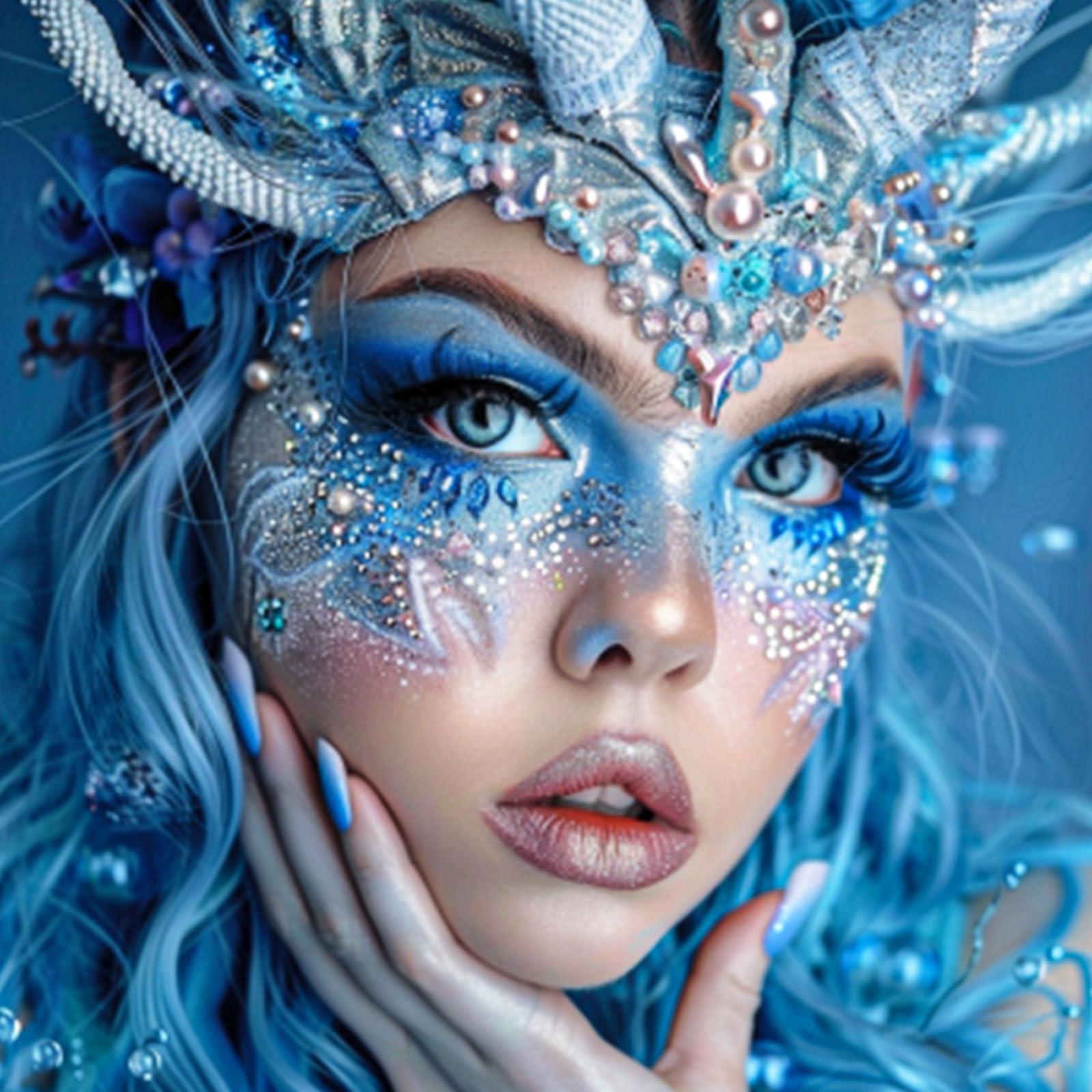 Bobisuka Halloween Face Paint Kit, Black White Blue Face Painting + Body Glitter Gel + Face Gems, Professional Washable Body Pai