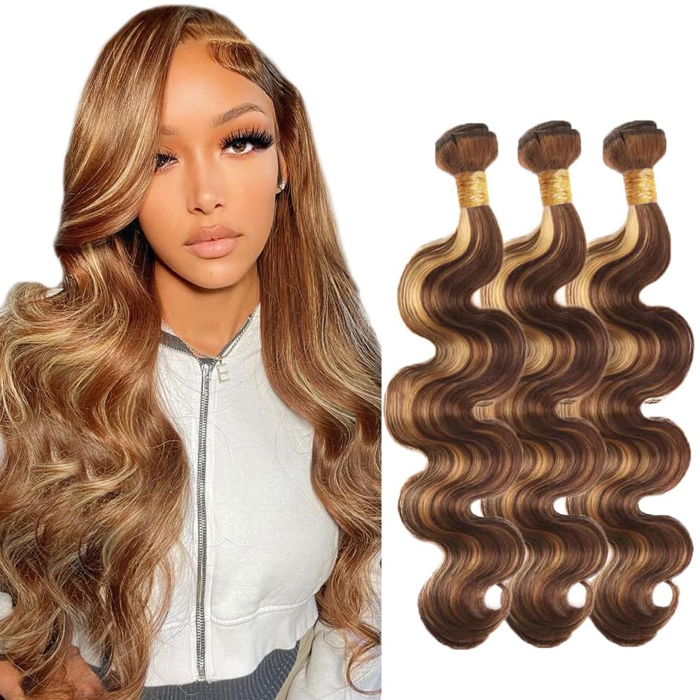 P4/27 Highlight Blonde Bundles Human Hair Blonde Body Wave Bundles 18 18 18 Inch Unproceesed Virgin Brown Body Wave Bundle Human