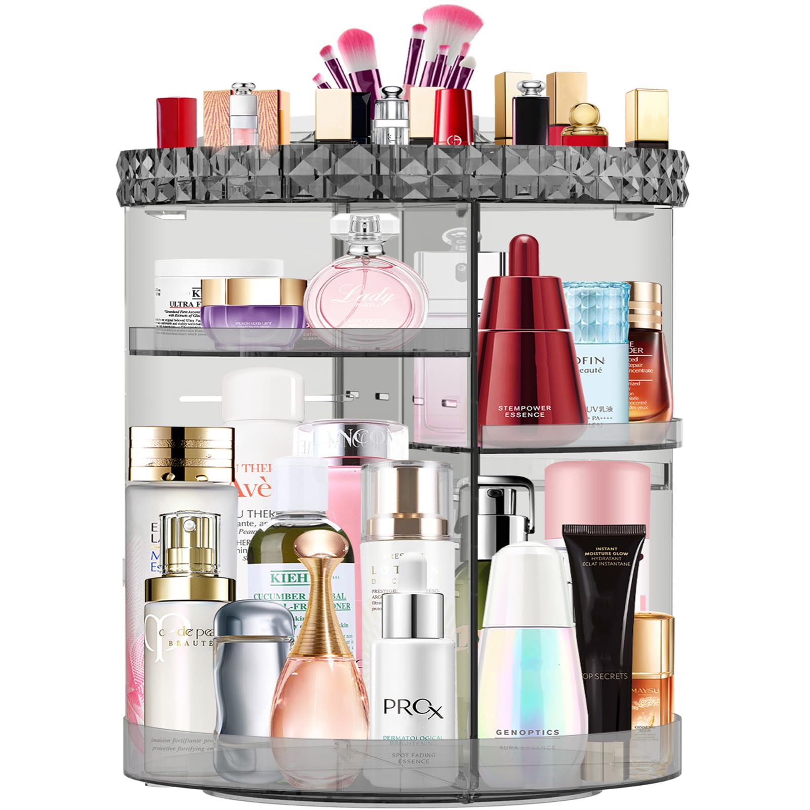 MISERWE 360 Rotating Makeup Organizer, DIY Adjustable Makeup Carousel Spinning Holder Rack, Cosmetic Organizer Box Makeup Brush 