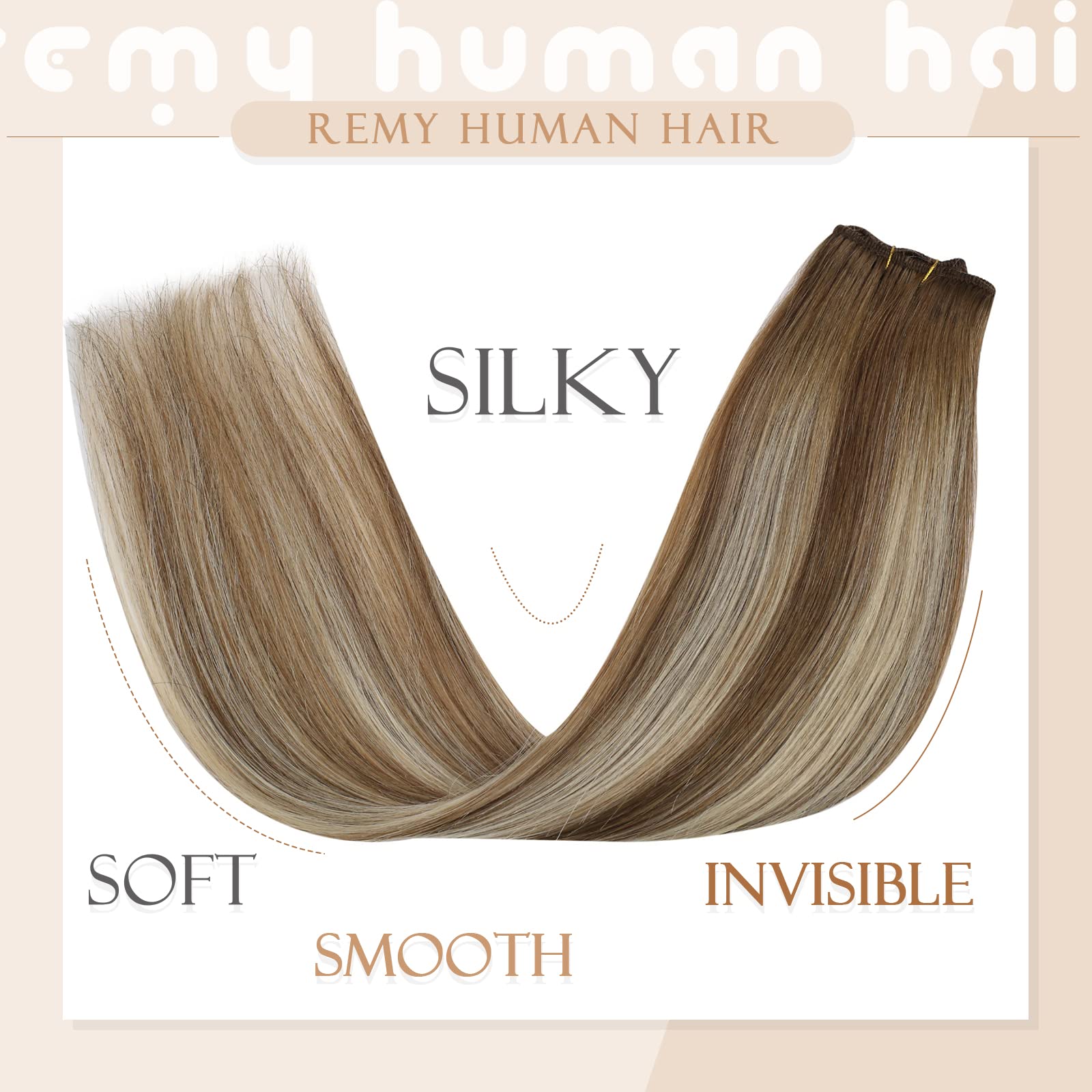 Sunny Beaded Weft Hair Extensions Medium Brown Ombre Blonde Micro Weft Hair Extensions Human Hair Ombre Brown EZE Weft Human Hai