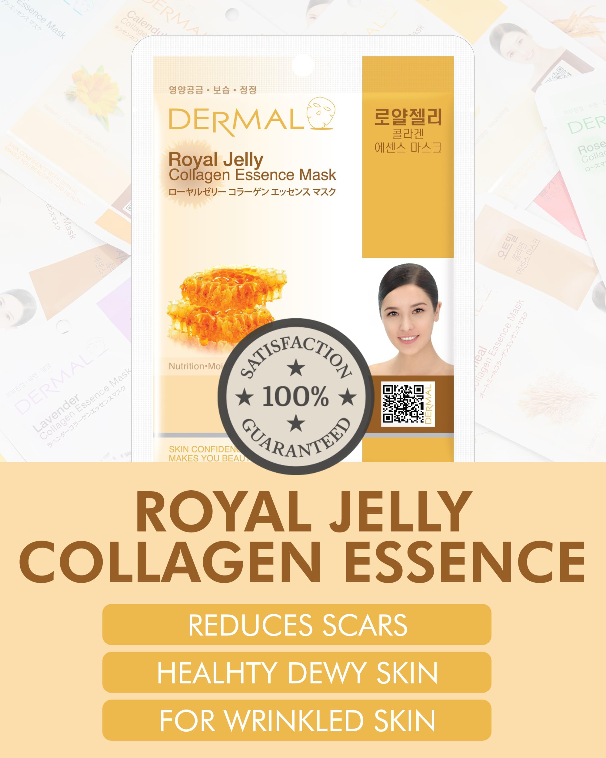 Dermal Royal Jelly Collagen Essence Korean Facial Mask Sheet Pack Of 10 - Intensive Moisture Therapy For Stress-Relief And Skin