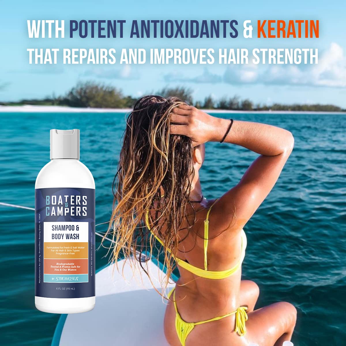 STREAM 2 SEA Boaters and Campers Hair Shampoo, 4 oz Reef Safe Fragrance Free All Natural Shampoo For Camping and Boating, Anti F