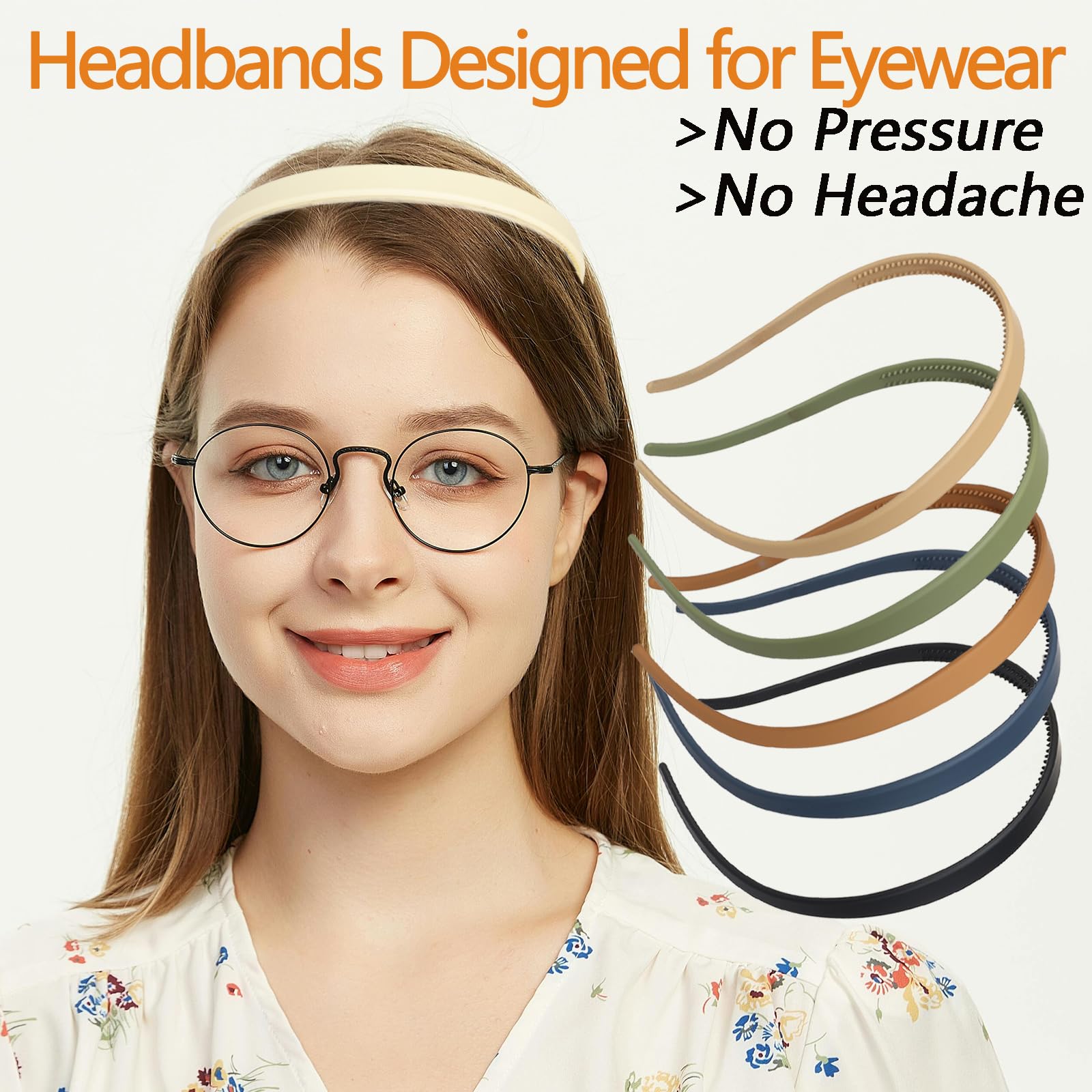 KOVOLITU 6 Pcs Comfortable Flex No Pressure Headbands for Women Glasses Wearers - Thin Plastic Headbands with Teeth - Matte Fini