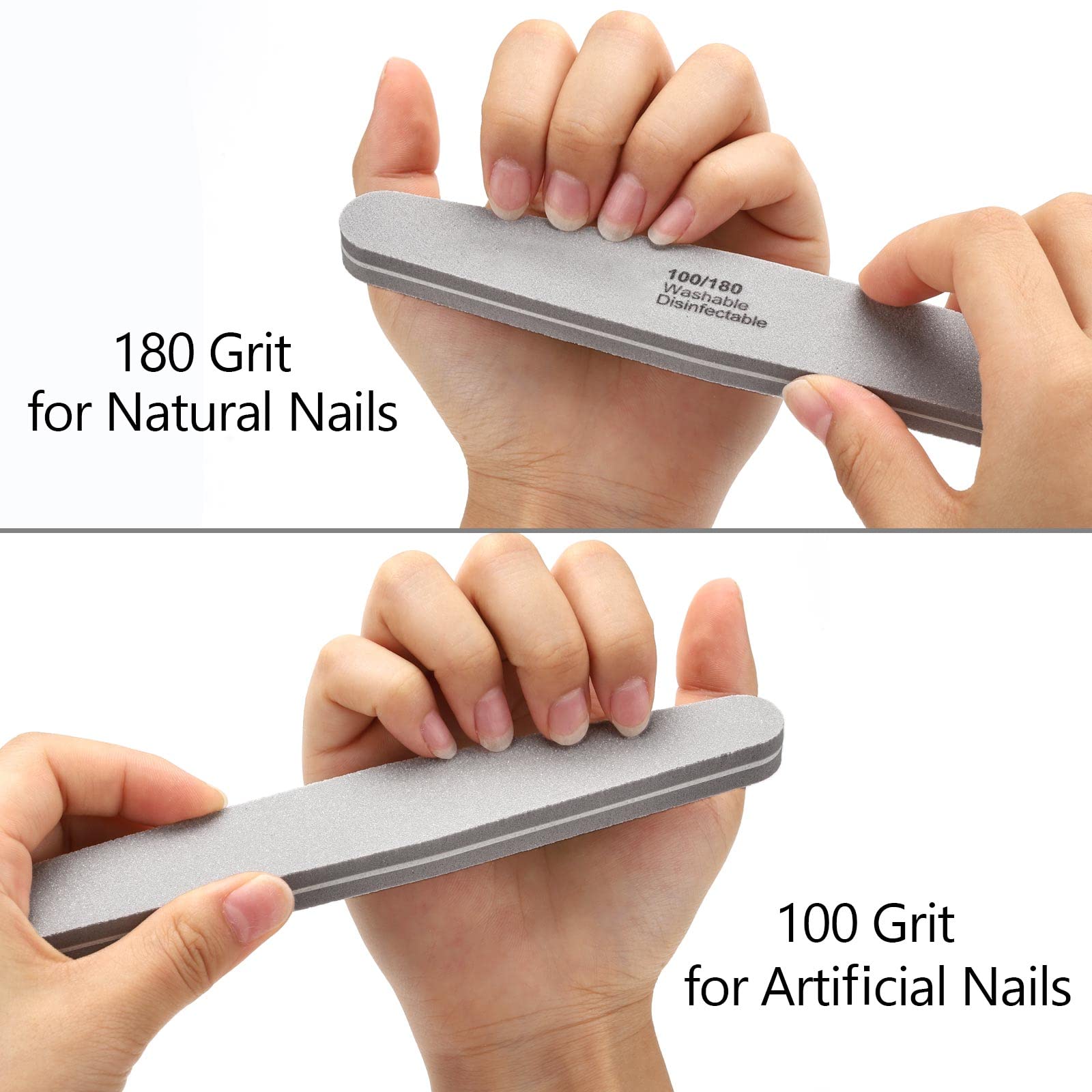 Nail Buffers Blocks 10 Pcs Double Sided Professional Nail File 100/180 Grit For Acrylic/Natural Nails, Gray