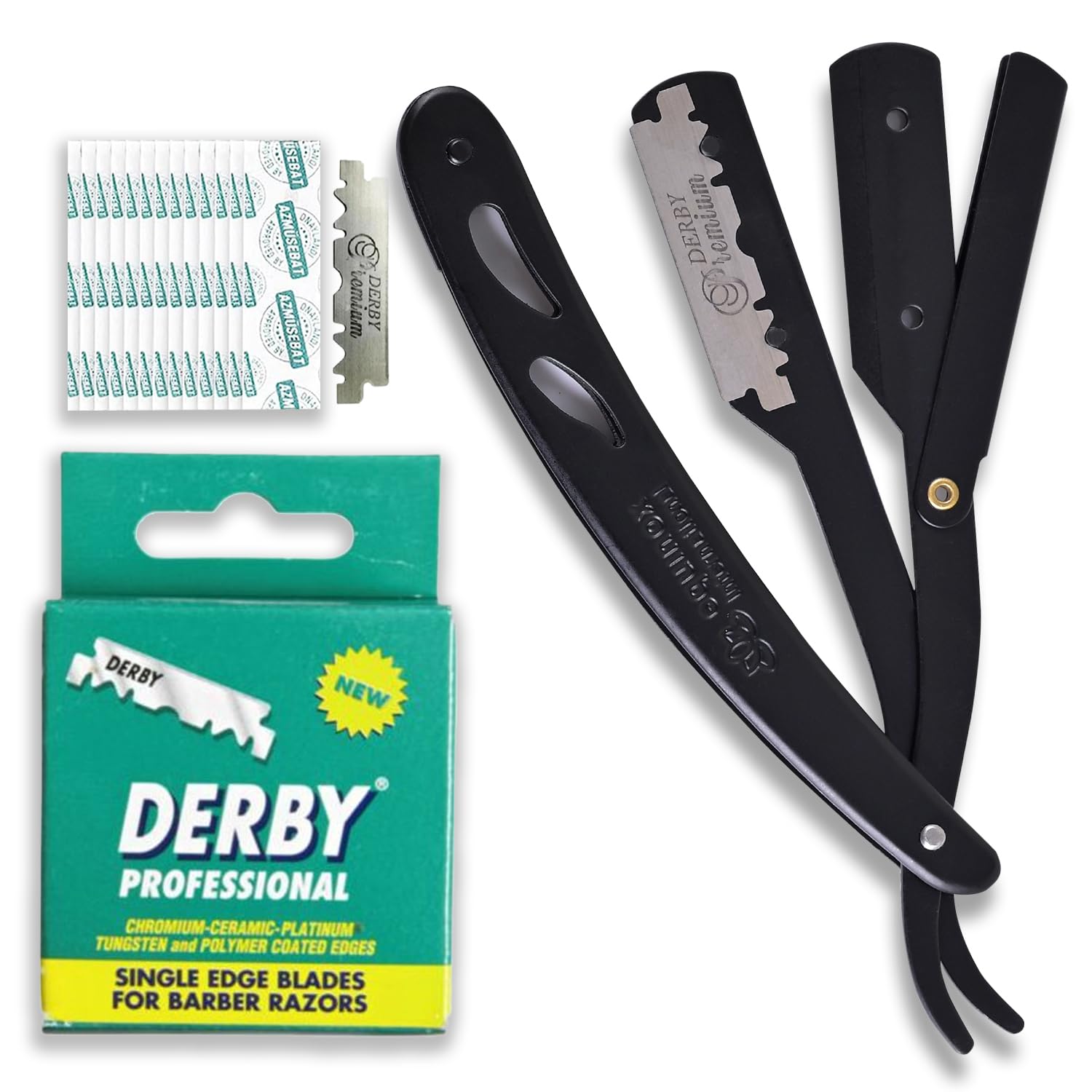 Equinox Professional Straight Edge Razor with 100 Single Derby Straight Razor Blades-Barber Straight Razor-Close Shaving Men's M